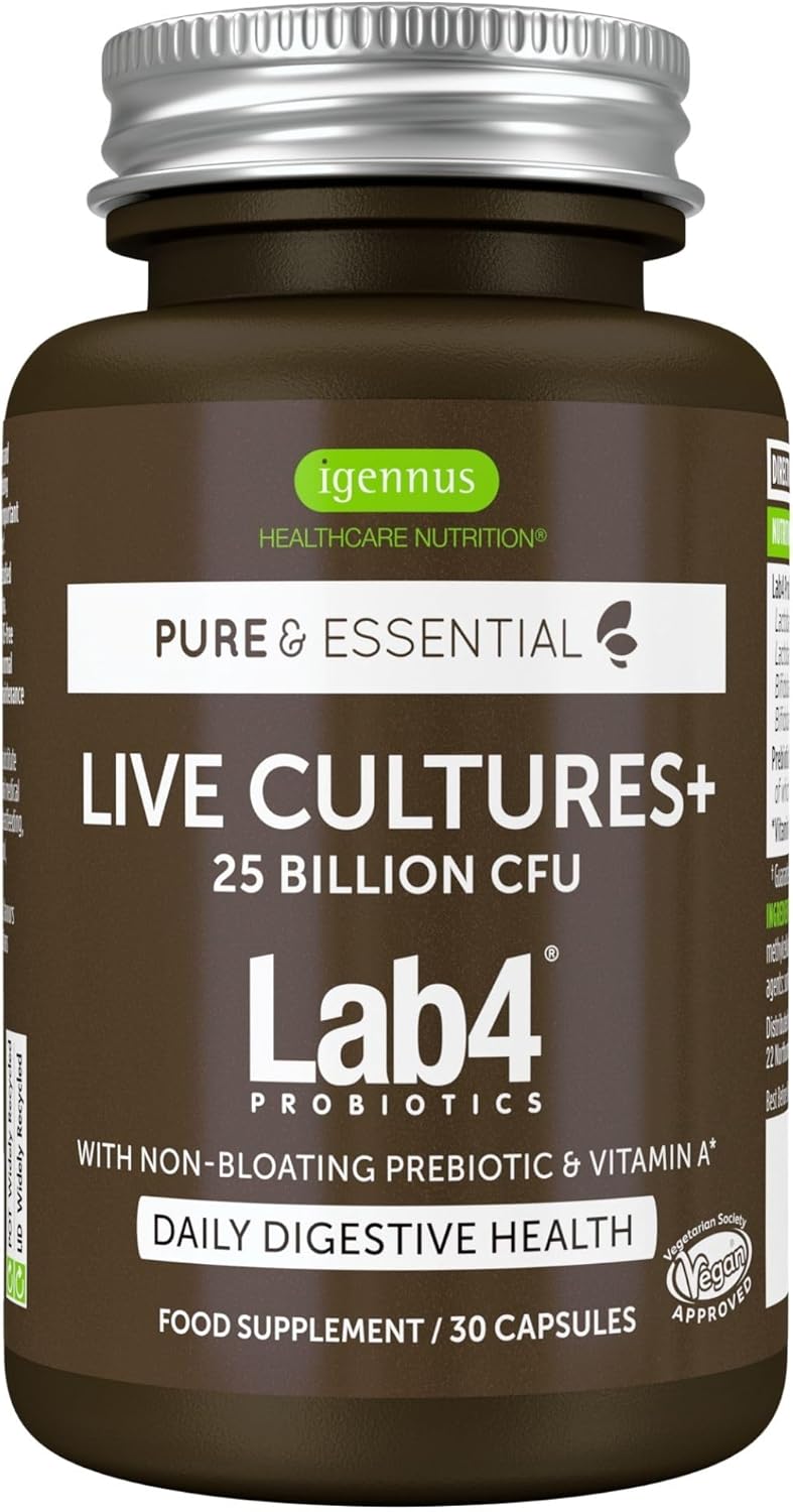 Probiotics & Prebiotics, Lab4 Intestinal Flora Complex, with Lactobacillus Acidophilus & Bifidobacterium, 25 Billion CFU, Vegan, 30 Capsules - by Igennus - Image 2