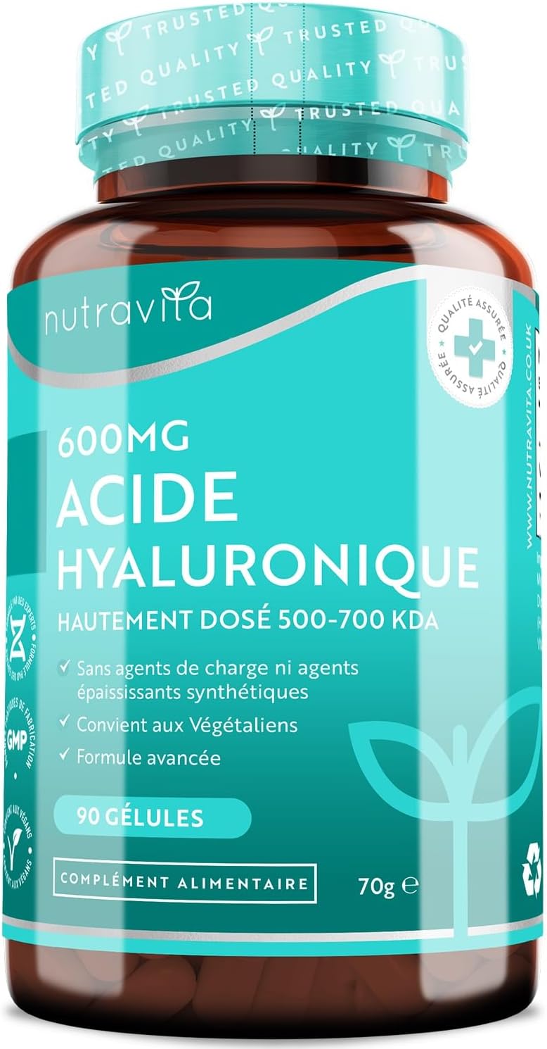 Pure Hyaluronic Acid 600mg, 3 Month Cure, 90 Vegan Capsules - Hyaluronic Acid Capsules - High Dose 500-700 kDa - Hydration - Food Supplement Skin Collagen - Nutravita - Image 2