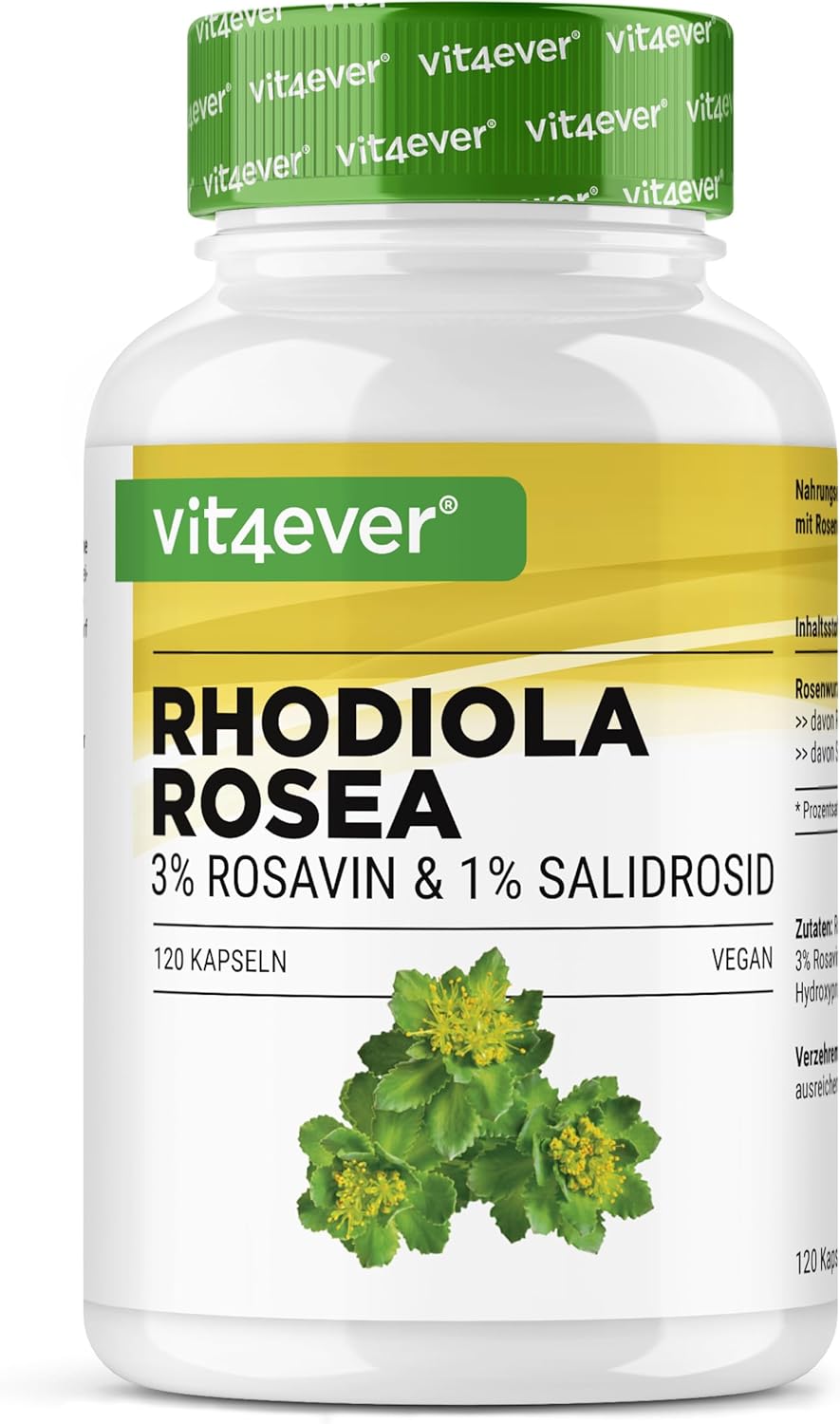 Rhodiola Rosea Extract - 120 capsules of 500 mg - Premium raw material - 3% Rosavine & 1% Salidroside - Rosehip Root Extract - Vegan - High dosed. - Image 2