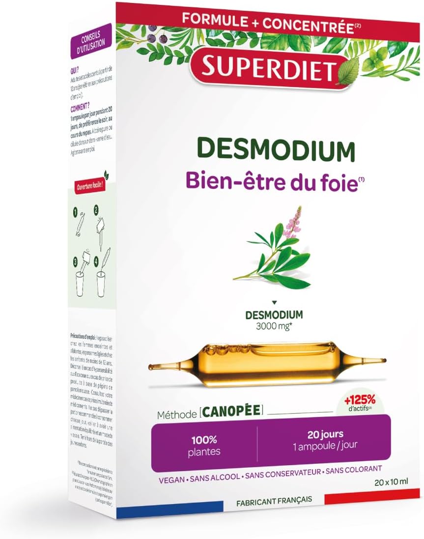 SUPERDIET – DESMODIUM - Liver well-being – Liver well-being, Hepathic drainer - Phytotherapy-Made in France - 20 ampoules 10 ml - Image 2