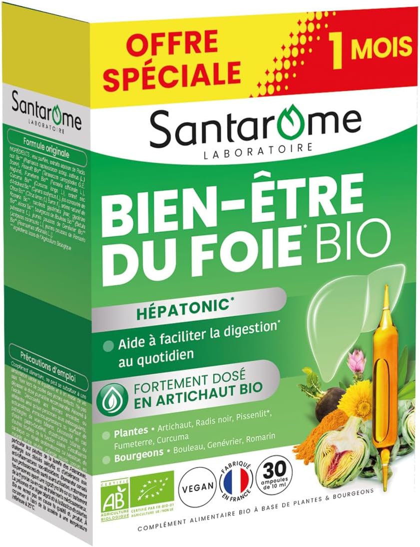 Santarome Bio - Liver Wellness | Digestion Food Supplement | Draining & Antioxidant - Organic Plants - Artichoke, Black Radish, Dandelion - Hepatonic | 30 Ampoules | Made In France - Image 2