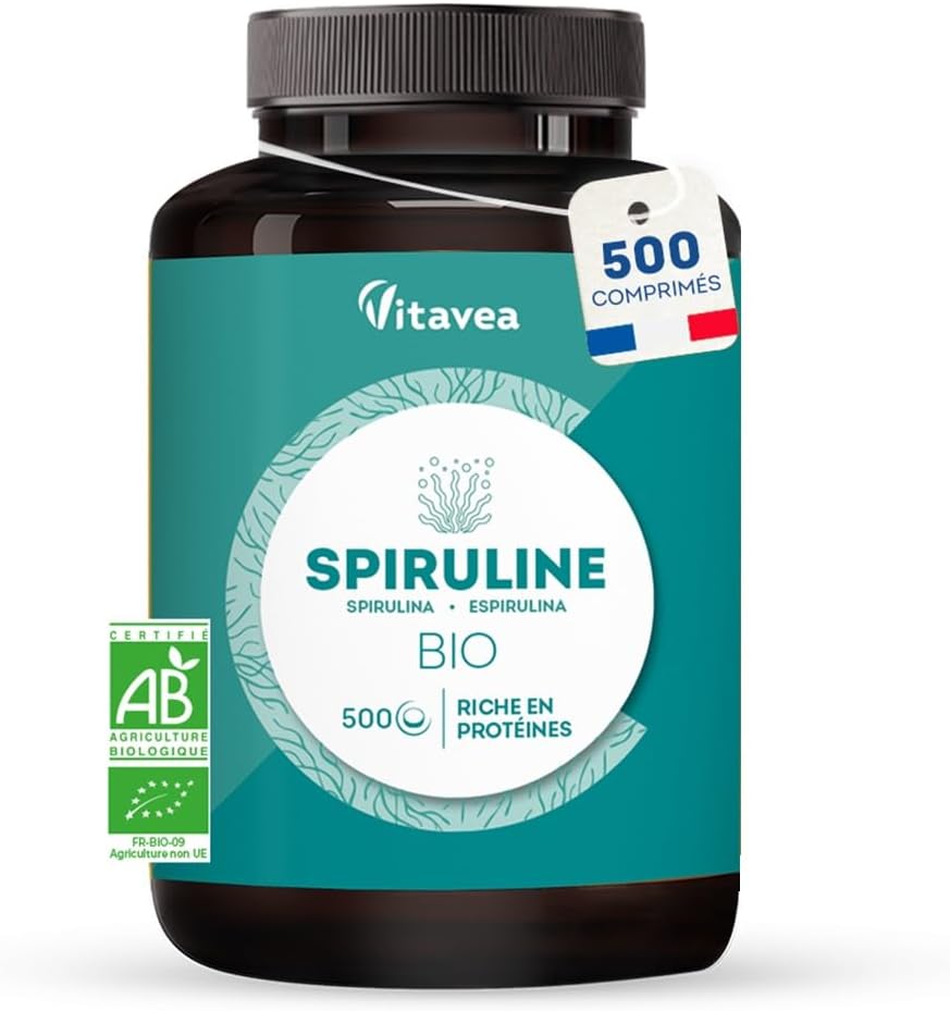 Spirulina Organic Ultra Pure 1500 mg - 500 Tablets - No Excipients, Rich in Proteins, Phycocyanin, Iron, Antioxidants - Immunity, Fatigue - Vegan - Made in France Vitavea - Image 2