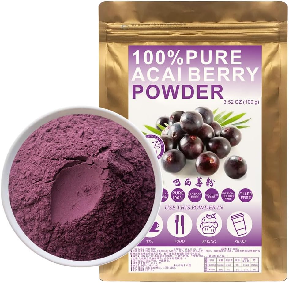 100% Freeze-Dried Acai Powder 100/3.52oz, 100G Pure Pure Acai Berry Pulp, Ideal for Acai Berry Bowls, Yogurts, Smoothies, etc., - Image 2