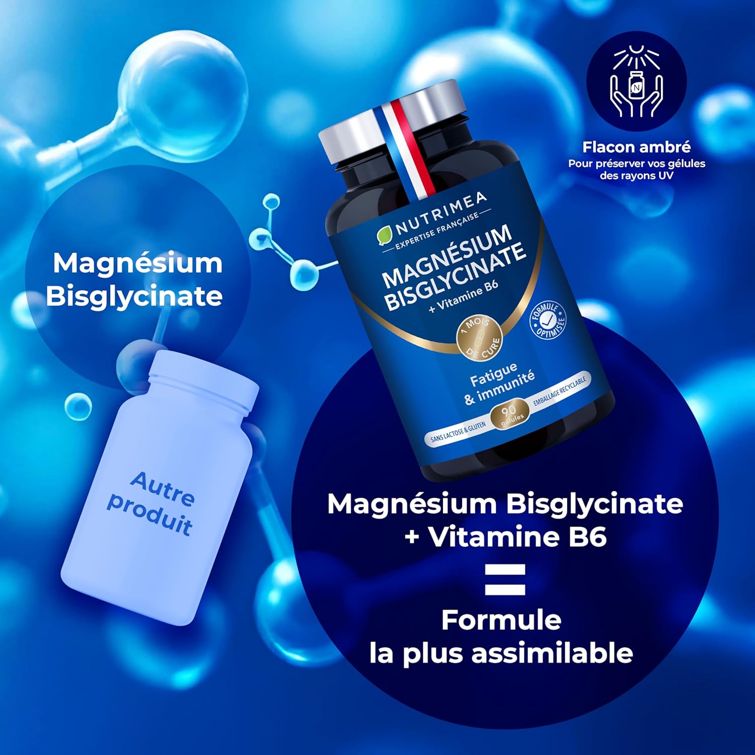 Magnesium Bisglycinate + Vitamin B6 - Sleep, Stress, Fatigue - Maximum Absorption & Easy Assimilation - 90 Vegan Capsules - Nutrimea - Made in France - Image 6
