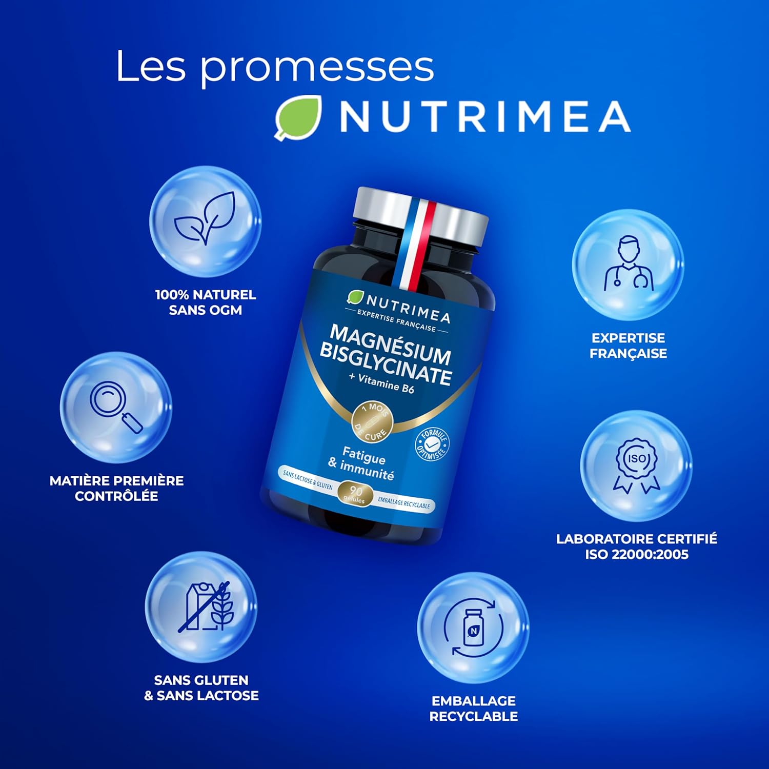 Magnesium Bisglycinate + Vitamin B6 - Sleep, Stress, Fatigue - Maximum Absorption & Easy Assimilation - 90 Vegan Capsules - Nutrimea - Made in France - Image 8