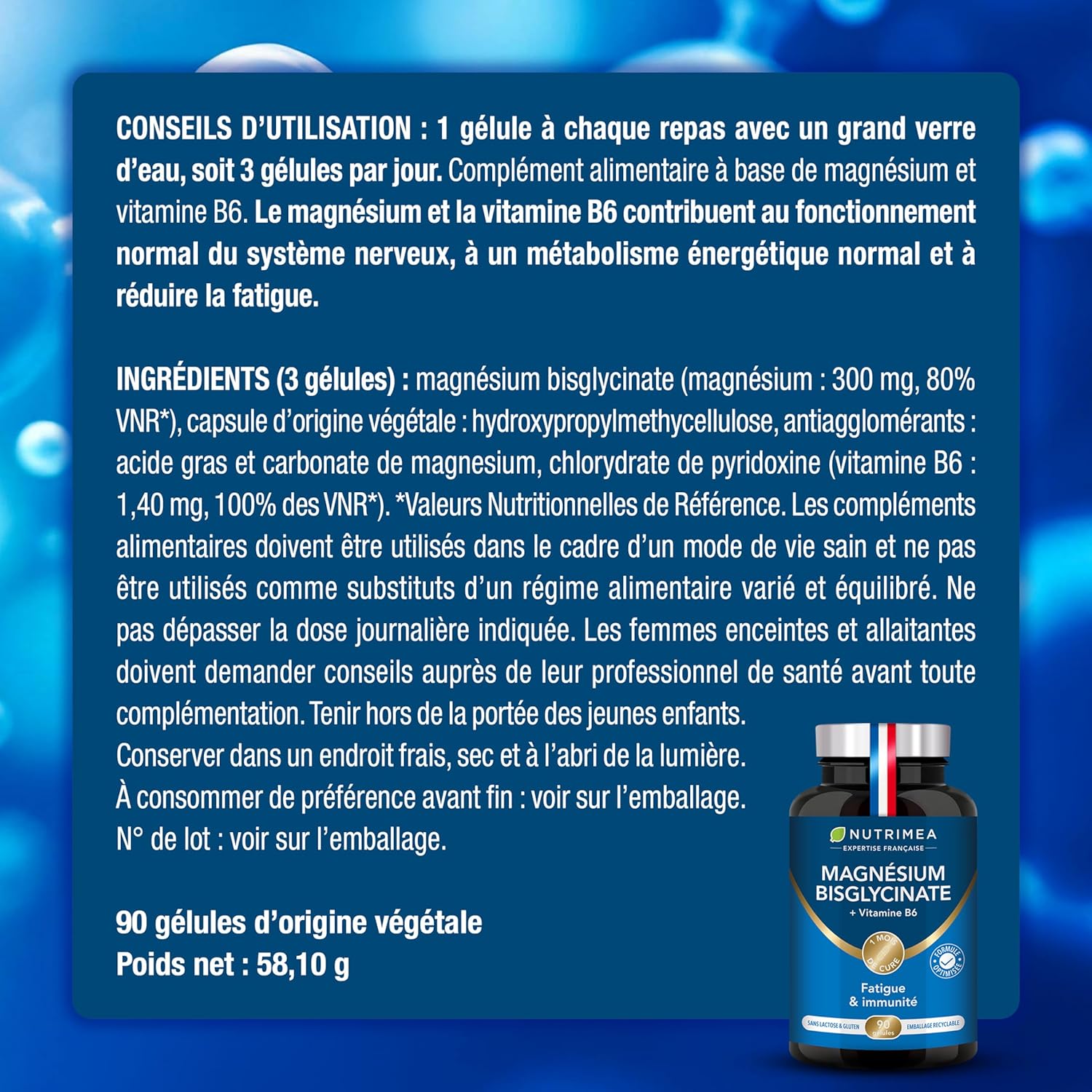 Magnesium Bisglycinate + Vitamin B6 - Sleep, Stress, Fatigue - Maximum Absorption & Easy Assimilation - 90 Vegan Capsules - Nutrimea - Made in France - Image 10