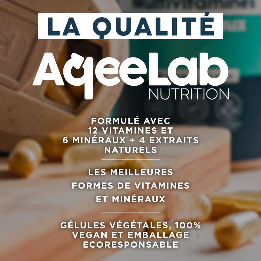 Multivitamins & Minerals • Reduces fatigue & boosts energy • 22 vitamins, minerals & natural active ingredients: A,B,C,D,E, Magnesium, Zinc • 30 days • Made in France • eco-friendly brand • AqeeLab - Image 4