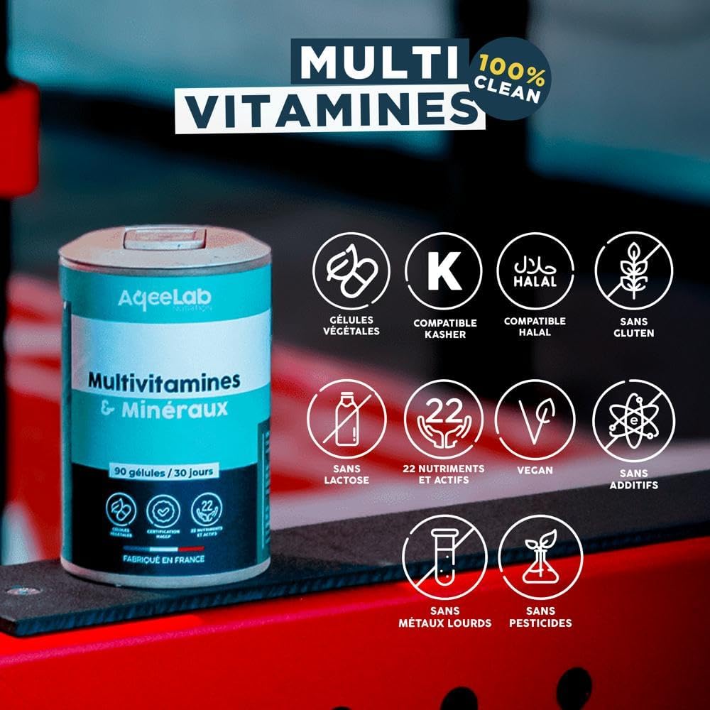 Multivitamins & Minerals • Reduces fatigue & boosts energy • 22 vitamins, minerals & natural active ingredients: A,B,C,D,E, Magnesium, Zinc • 30 days • Made in France • eco-friendly brand • AqeeLab - Image 6