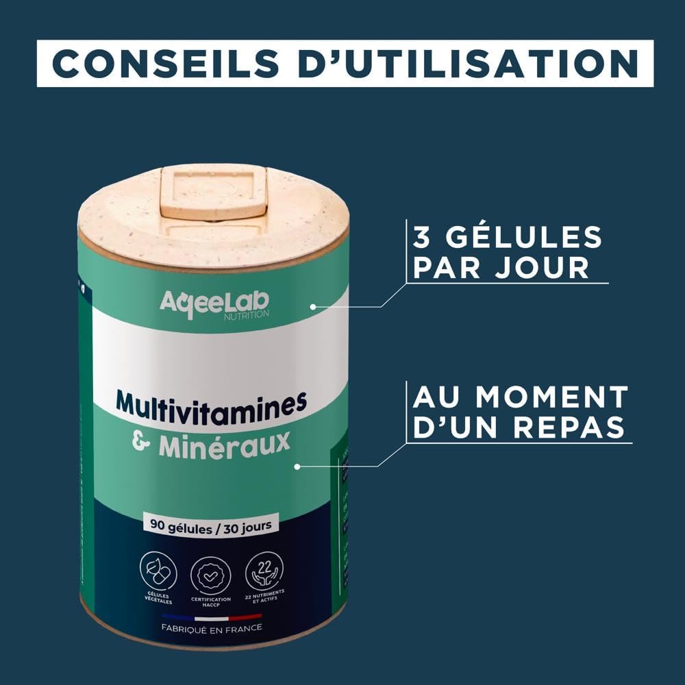 Multivitamins & Minerals • Reduces fatigue & boosts energy • 22 vitamins, minerals & natural active ingredients: A,B,C,D,E, Magnesium, Zinc • 30 days • Made in France • eco-friendly brand • AqeeLab - Image 7