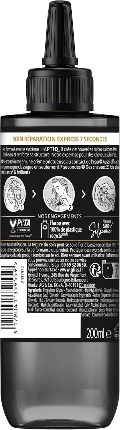 Schwarzkopf - Gliss – Express Repair Treatment 7 Seconds – Ultimate Repair – Dry and Damaged Hair – Shine and Resistance – Liquid Keratin and Black Pearl Serum – 200 ml - Image 3