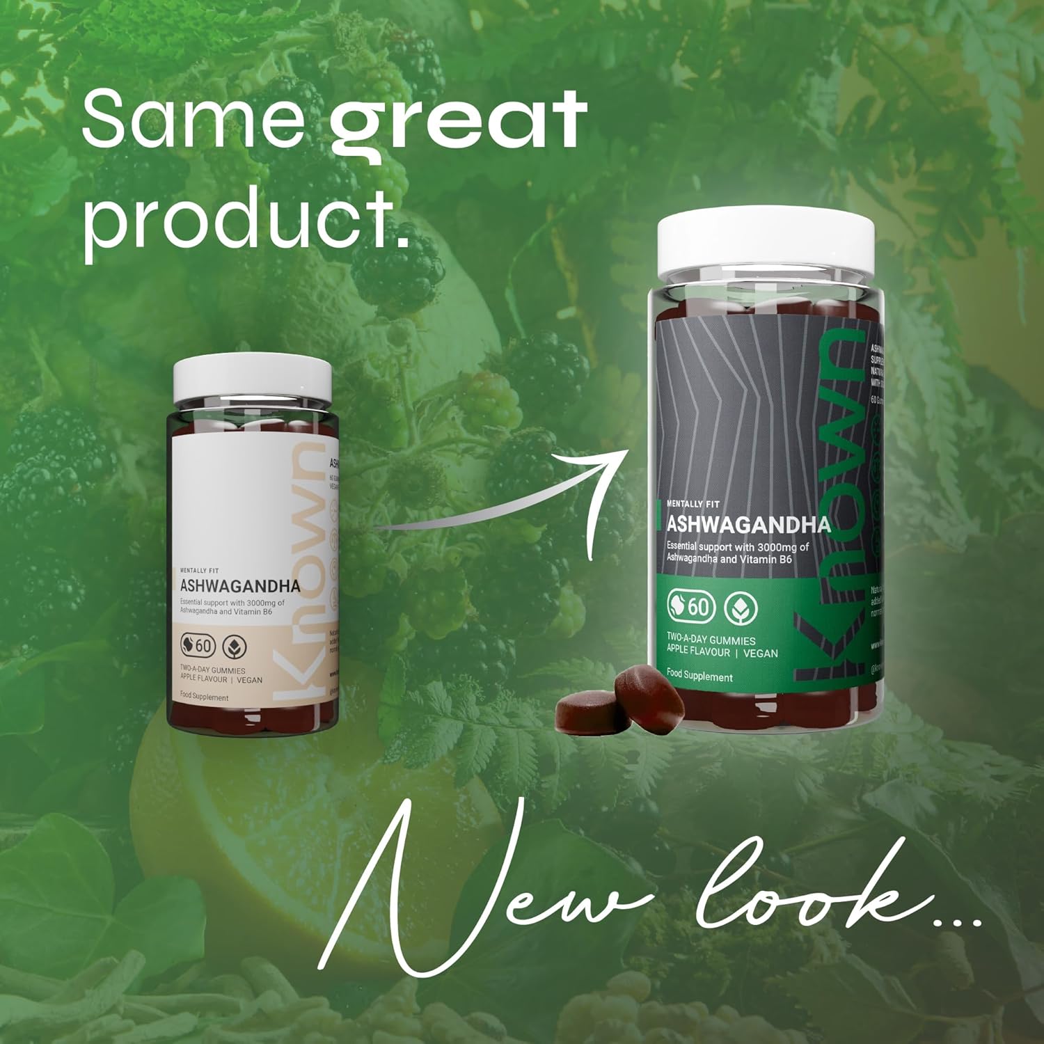 Known 3000mg Ashwagandha High Concentration Gummies – Apple Flavour – Vegan Gum Supplement with Root Extract & Vitamin B6 – Energy, Mood & Wellness – 1 Month Cure – For Men & Women - Image 3