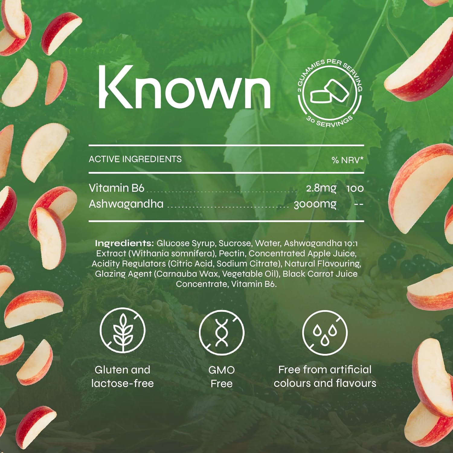 Known 3000mg Ashwagandha High Concentration Gummies – Apple Flavour – Vegan Gum Supplement with Root Extract & Vitamin B6 – Energy, Mood & Wellness – 1 Month Cure – For Men & Women - Image 7