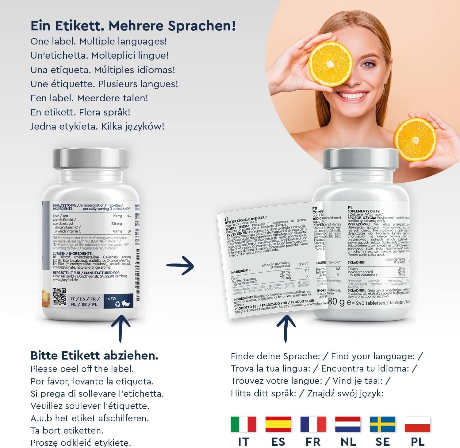 Iron Food Supplement 20mg + Vitamin C, 240 Tablets (8 Months), Blood Replenishing, Against Physical Fatigue and Anemia, Highly Bioavailable, Natural Orange Flavor, 100% Vegan - Image 6