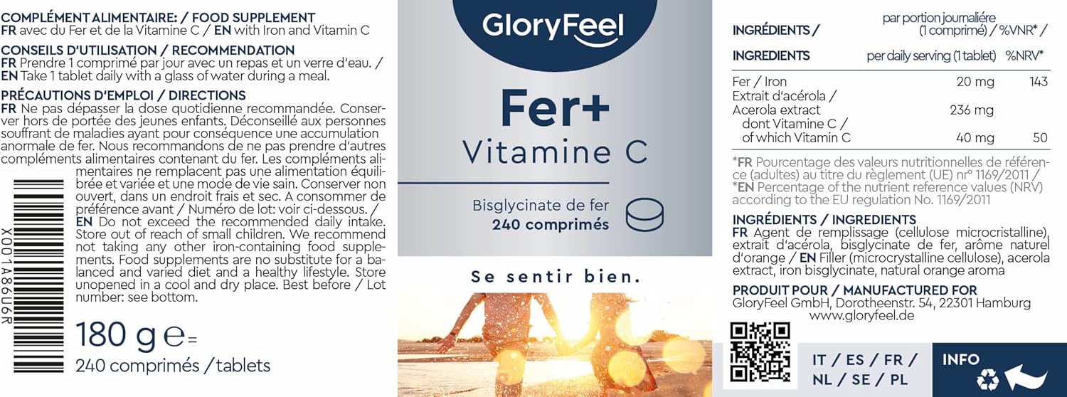 Iron Food Supplement 20mg + Vitamin C, 240 Tablets (8 Months), Blood Replenishing, Against Physical Fatigue and Anemia, Highly Bioavailable, Natural Orange Flavor, 100% Vegan - Image 7