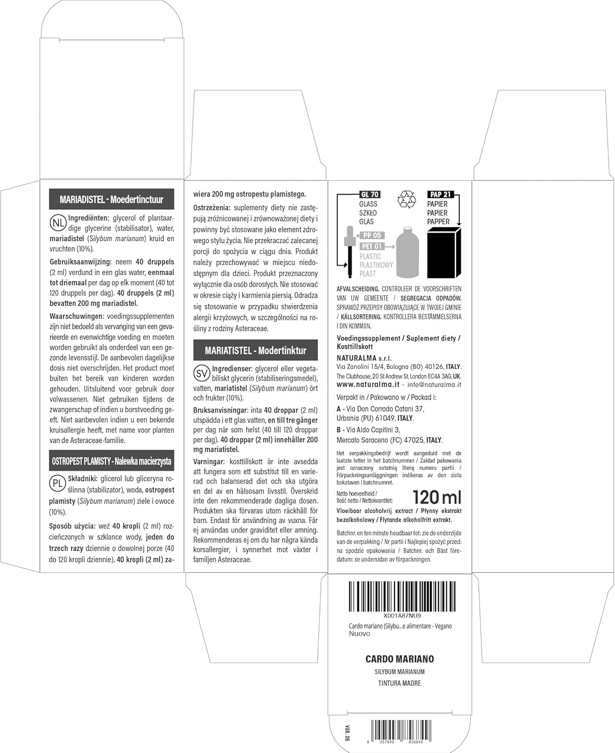 Milk thistle (Silybum marianum) herb and fruit Naturalma alcohol free mother tincture - liquid extract drops 120 ml - dietary supplement - vegan or vegan - Image 4