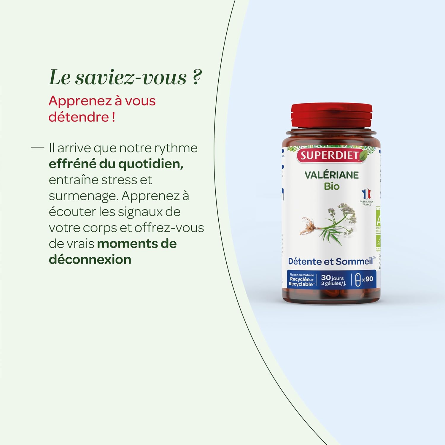 SUPERDIET - VALÉRIANE ORGANIC - Relaxation and Sleep - Phytotherapy - Made in France - 90 capsules - Image 6