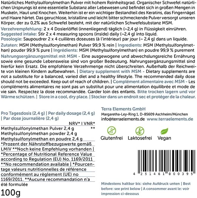 Terra Elements MSM powder 100g I Methylsulfonylmethane I organic sulfur I vegan - Image 4