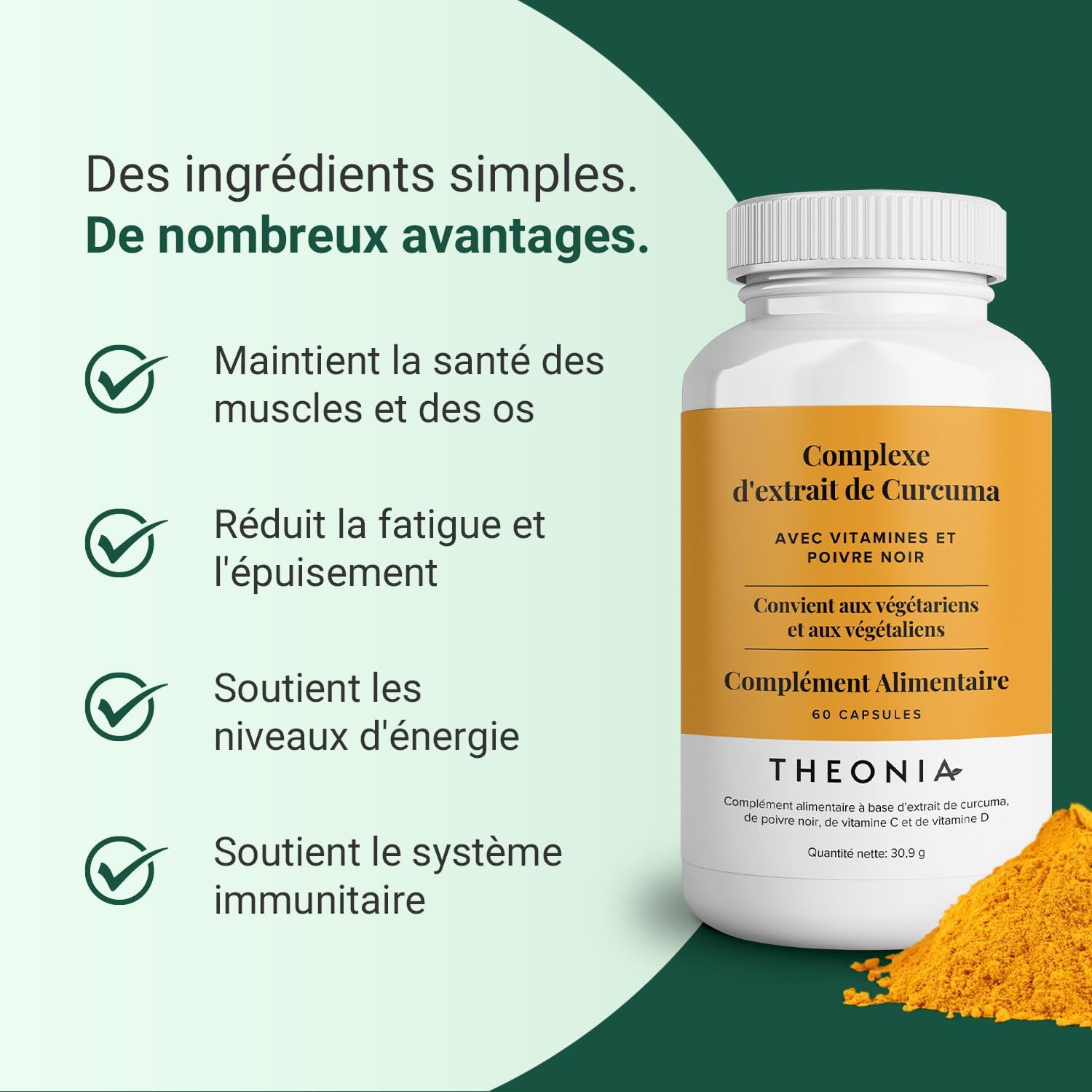 Theonia Turmeric Extract Complex - Vitamin D3 & C, Black Pepper - Contributes to Good Muscle, Joint and Bone Health - 60 Capsules - 200mg - Image 6