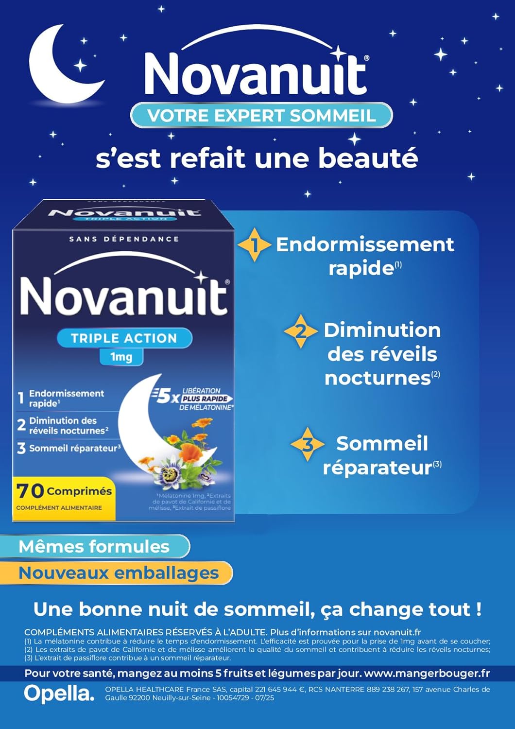 NOVANUIT TRIPLE ACTION – Sleeping – Food Supplement – Night Wake-up – Restful Sleep – Melatonin 1mg Plants Vitamin B6 – 70 Tablets – Adult Only - Image 6