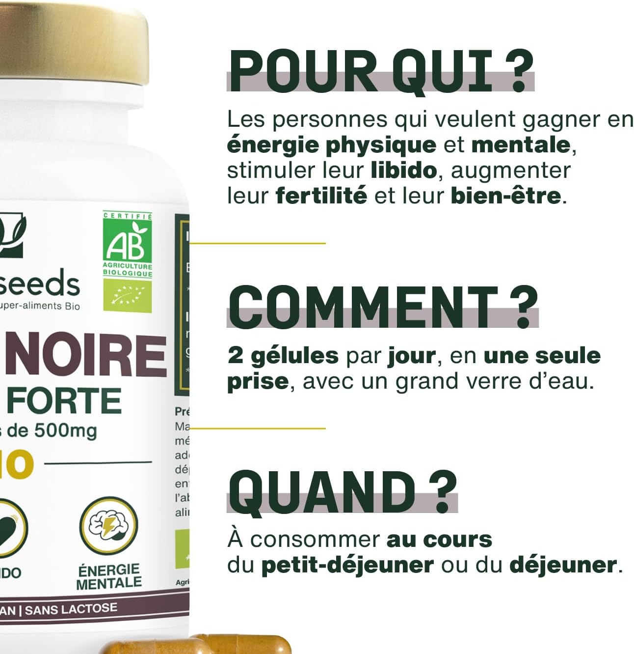 Organic Black Maca from Peru | Extra Strong 10,000mg per day | 120 vegan capsules | Hormone Regulator, Relaxation, Energy | Superior Quality for Sleep, Stress - Image 5