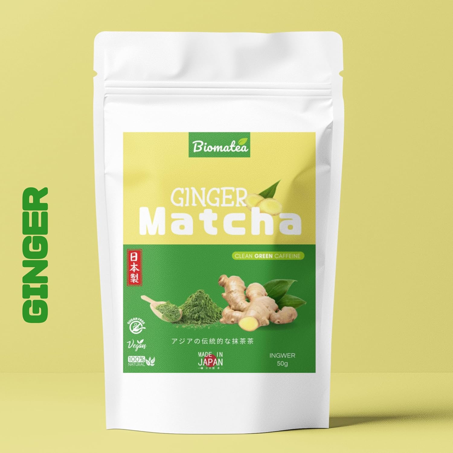 Biomatea Matcha Ingembre Tea 50g - Ceremonial Quality from Japan - Premium Green Tea with Ginger Japanese Ginger Powder - First Harvest, Superfood, Vegan, Sugar Free - Image 10