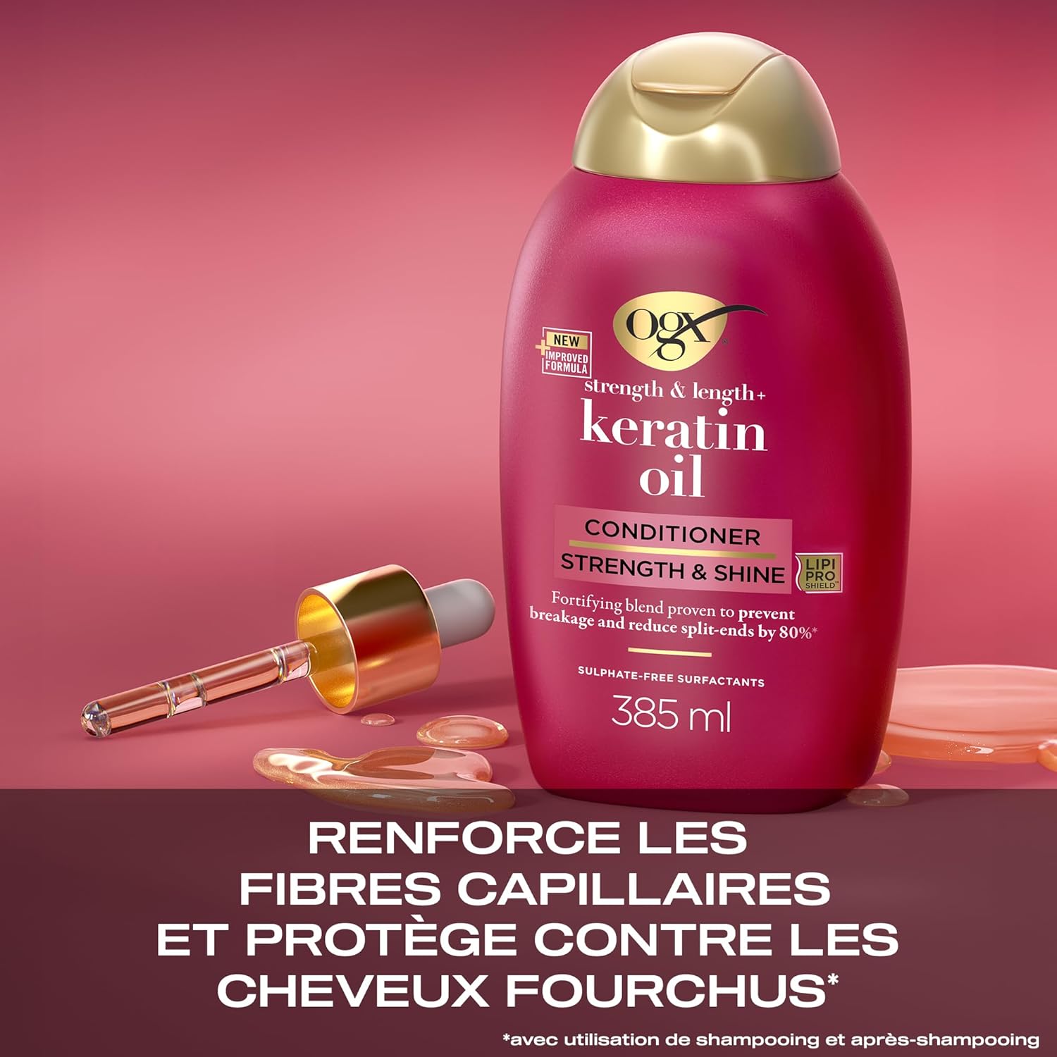 OGX, Keratin Oil Conditioner (385ml Bottle) - Strengthening Hair Care for Brittle Hair - Keratin Oil Conditioner Conditioner - Image 4