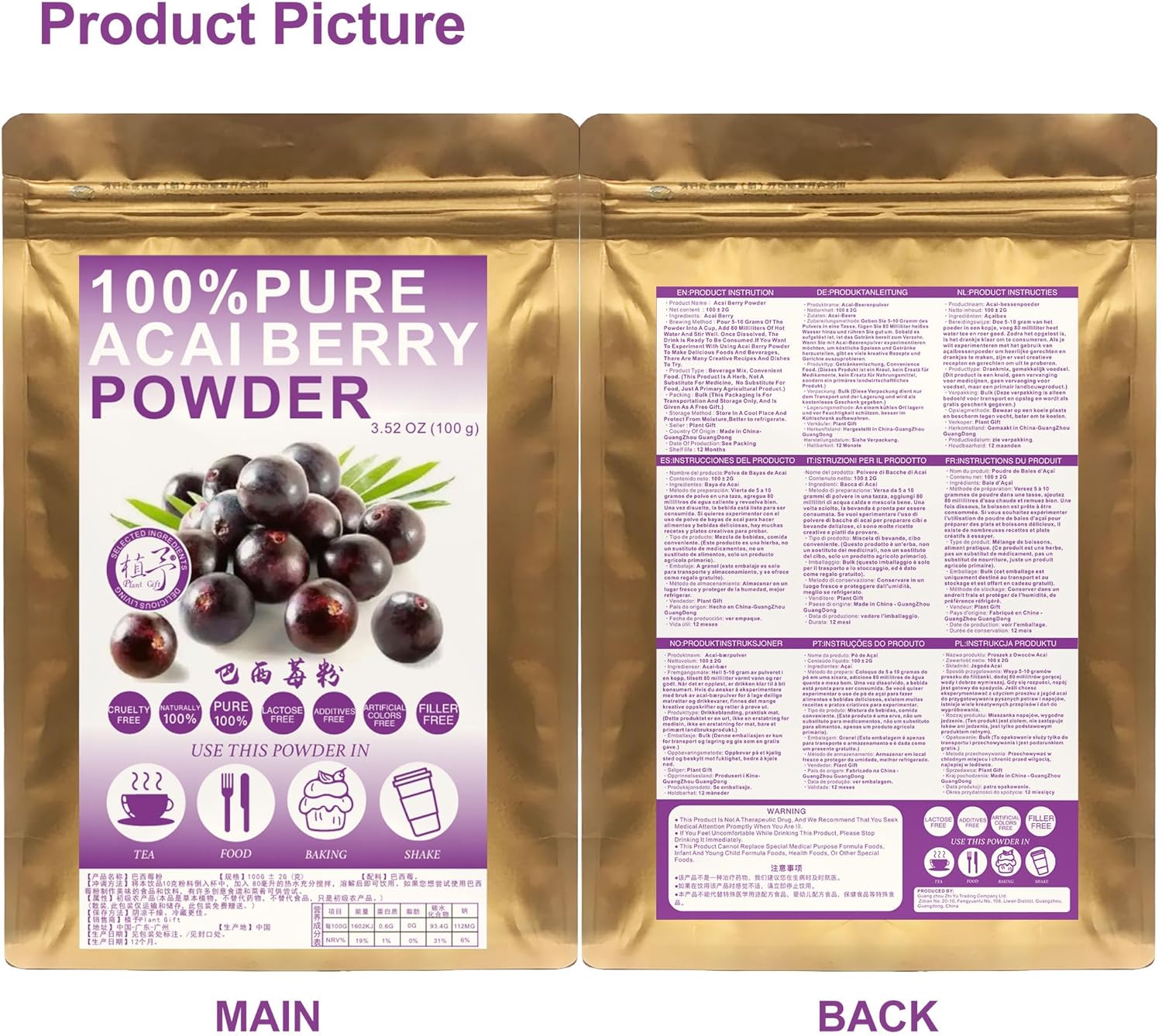 100% Pure Acai Berry Powder Natural Food Powder, 100% Pure Berry Pulp, Raw, Bulk, No Filler, No Additives 100G/3.52oz - Image 12
