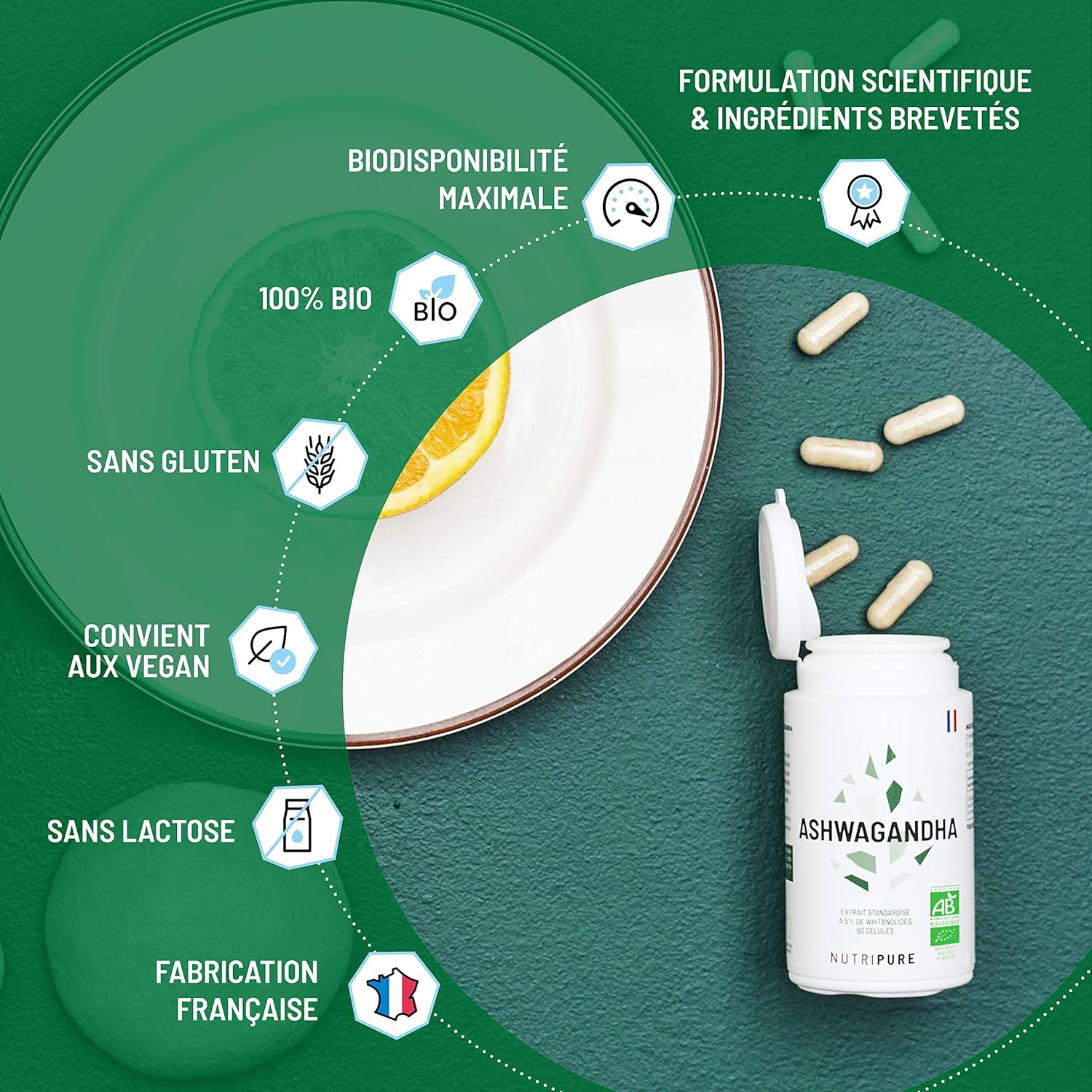 Nutripure | Ashwagandha Bio KSM66® | Adaptogenic Plant of Ayurveda | Vegan | Intellectual and Physical Wellness Supplement | Stress, Anxiety | 60 Capsules | 1 Month | Made in France - Image 5