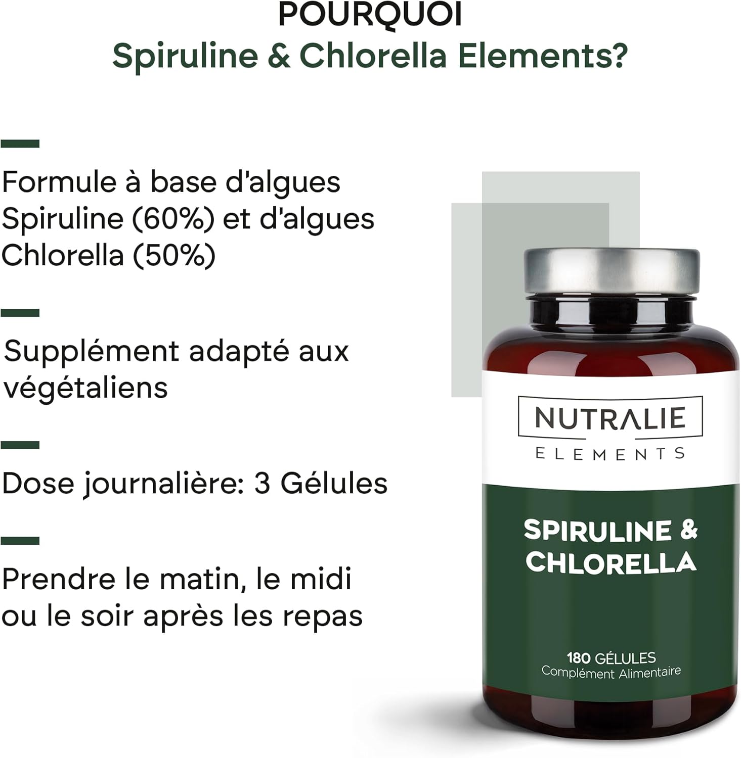 Spirulina and Chlorella 1800mg - Energy - Organic and Vegan - 180 Algae Capsules Spirulina and Chlorella - Vegan - 180 Capsules Nutralie - Image 4