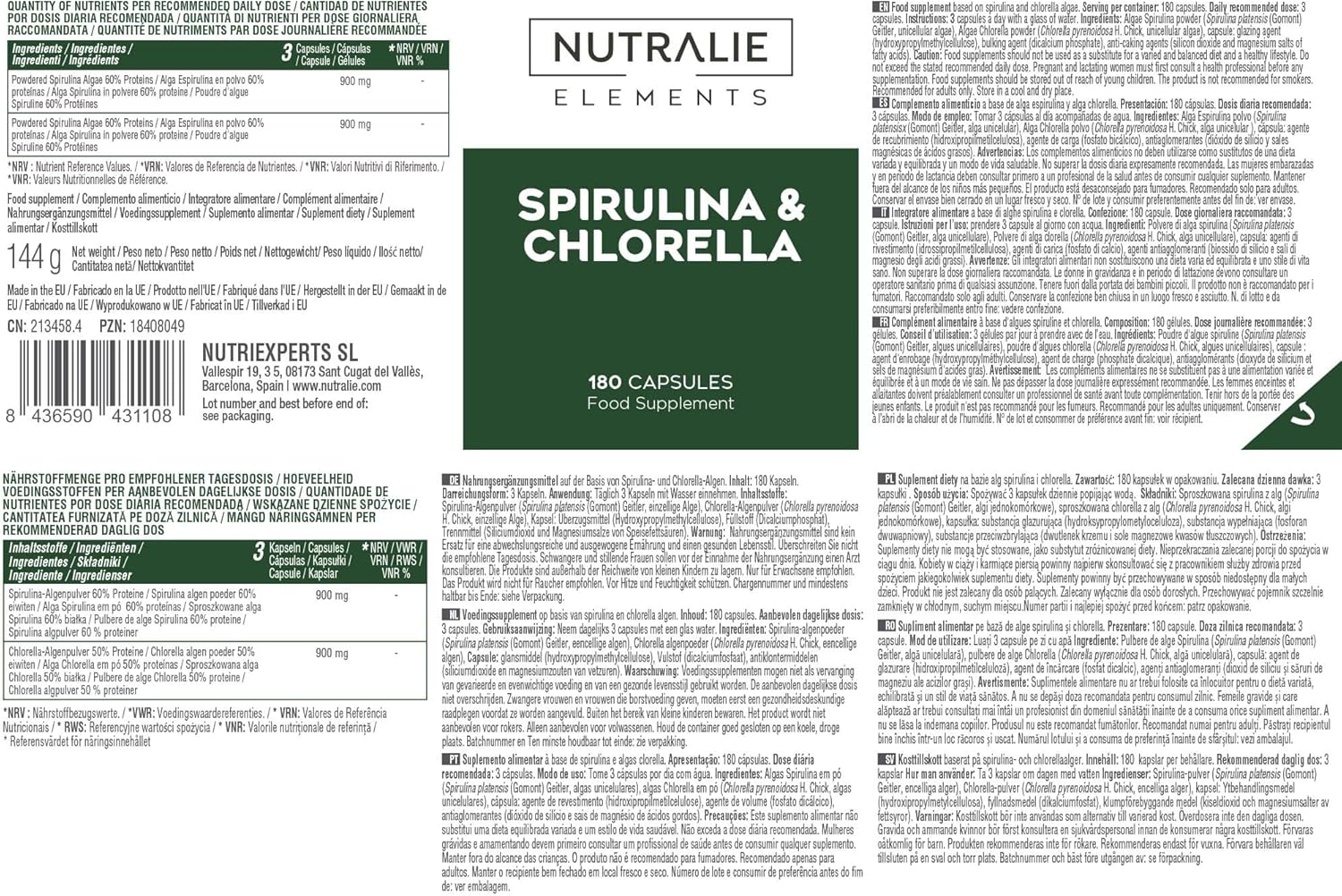 Spirulina and Chlorella 1800mg - Energy - Organic and Vegan - 180 Algae Capsules Spirulina and Chlorella - Vegan - 180 Capsules Nutralie - Image 7