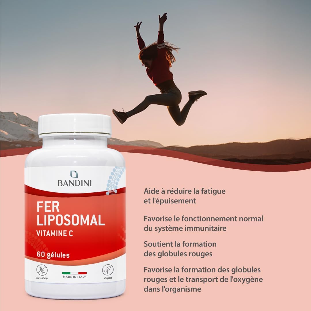 Bandini Liposomal Iron 30mg + Vitamin C, Folic Acid, Vitamins B12, B6 and A - Enhanced Assimilation, High Bioavailability, Anti-Fatigue Dietary Supplement - Liposomal Iron 60 Capsules - Image 3