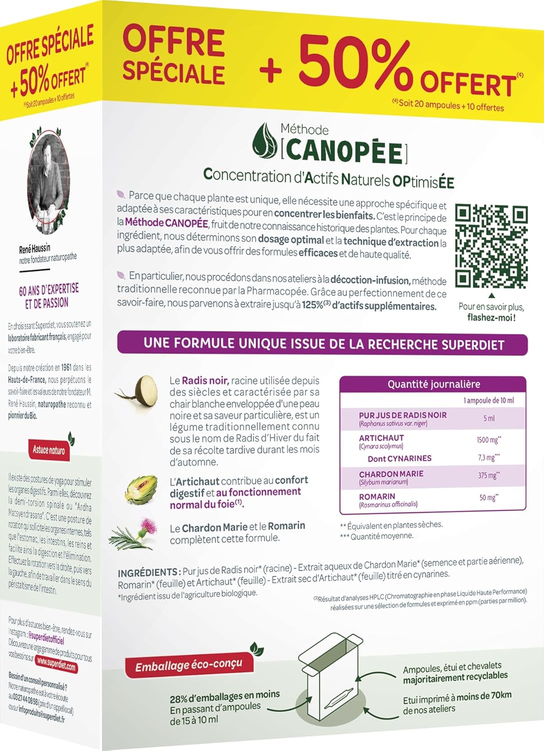 SUPERDIET - BIO FOIE QUATUOR WELLNESS - Black radish, Artichoke, Milk thistle, Rosemary - Made in France - Economy size - 30 bulbs - Image 4