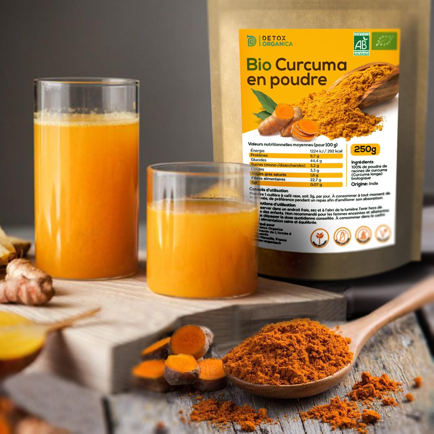 Detox Organica -Organic Turmeric Powder-250g Turmeric Powder-5% Curcumin-100% Natural and Vegan-Organic Quality-No additives - Image 3