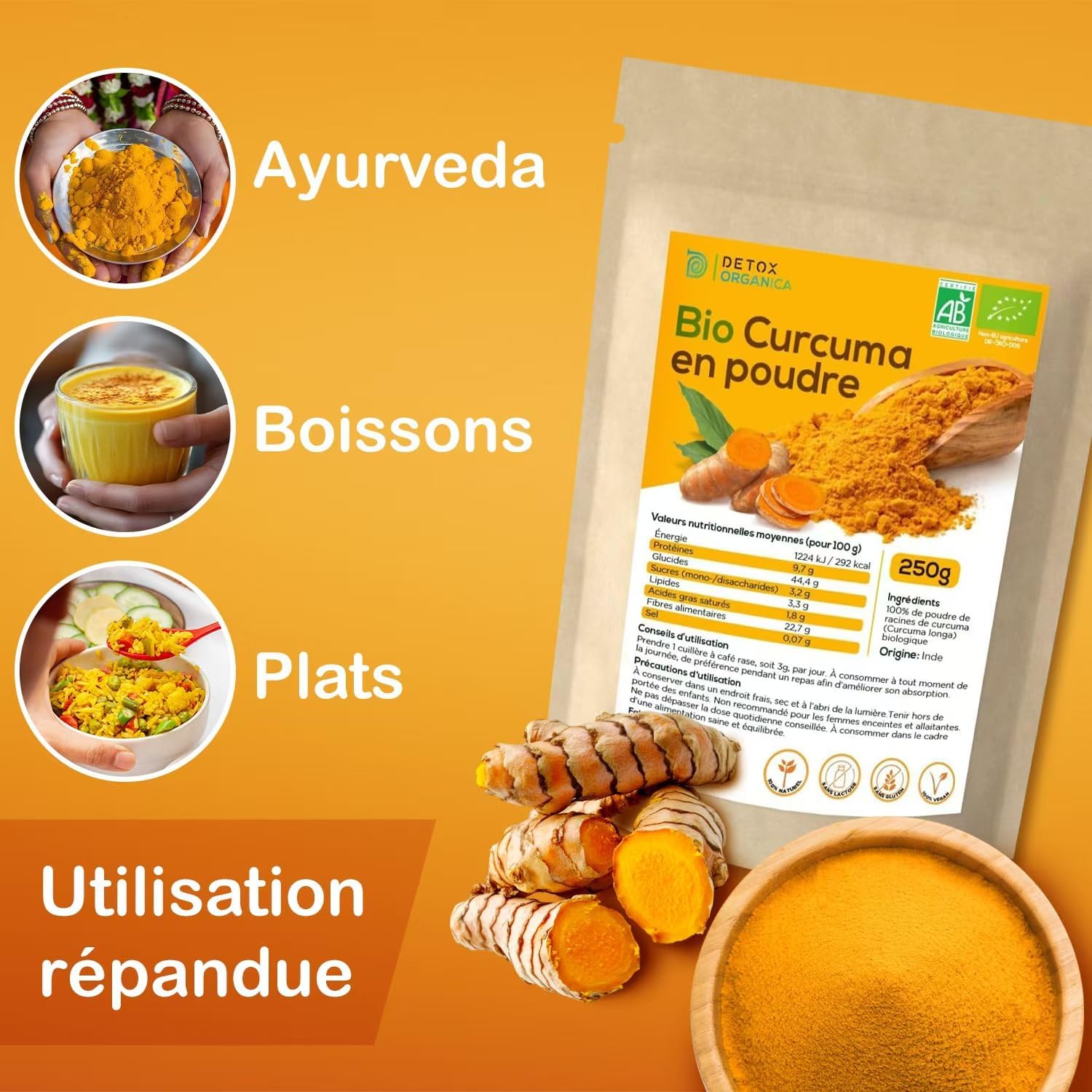 Detox Organica -Organic Turmeric Powder-250g Turmeric Powder-5% Curcumin-100% Natural and Vegan-Organic Quality-No additives - Image 7