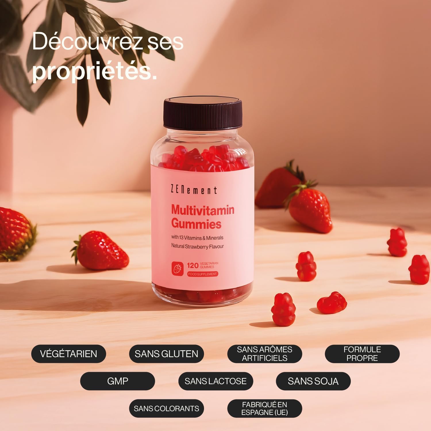 Multivitamin and Mineral Gums for Children and Adults, 120 Gummies | Natural Strawberry Taste | With 13 Vitamins and Minerals | Gelatin-Free, Vegetarian, Gluten Free | Zenement - Image 3