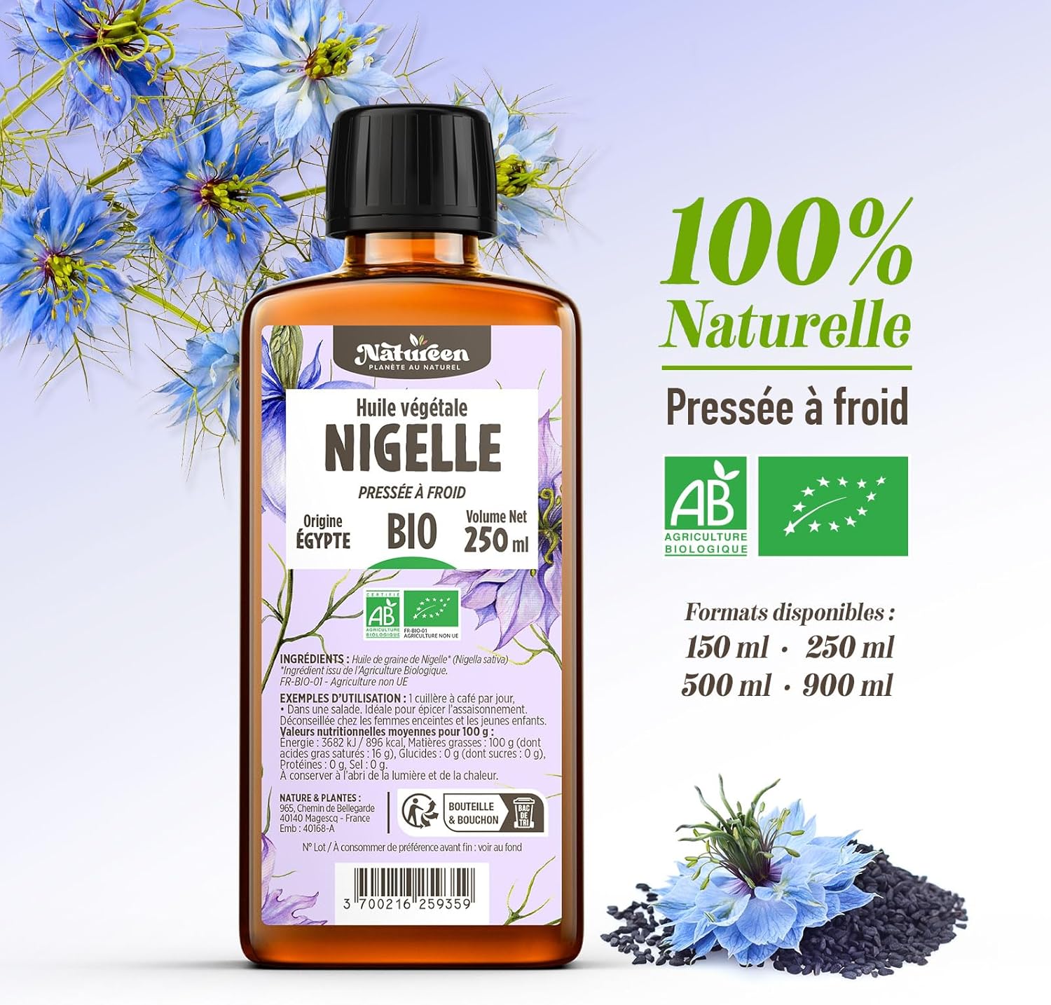 Organic Nigelle Oil 150 ml - Natureen | Planète au Naturel - Pure, Natural and Cold Pressed - Food Grade - Image 4