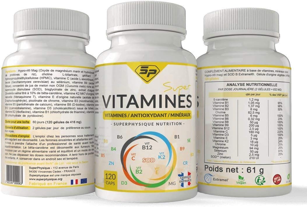 SUPER VITAMINS • 19 ESSENTIAL MICRONUTRIMENTS • BIO-AVAILABLE FORMS • For men and women • MADE IN FRANCE • For 2 MONTHS • SuperPhysique Nutrition - Image 3