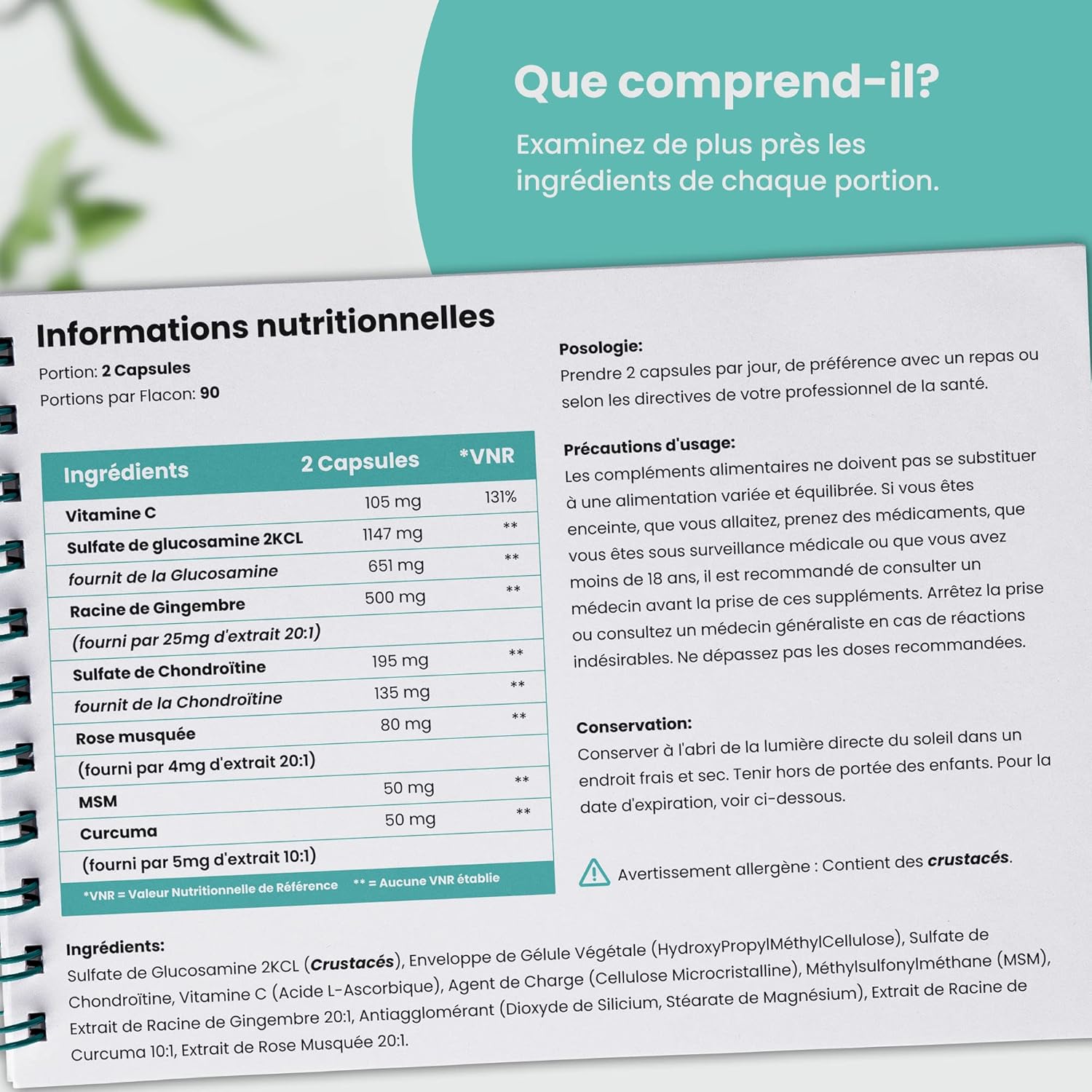 Glucosamine Chondroitin MSM, Capsules 180/3 Months, Joint Dietary Supplement of Chondrotoin and Glucosamine, MSM Powder, Turmeric, Vitamin C + Ginger, VitaBright Chondroitin Glucosamine - Image 3