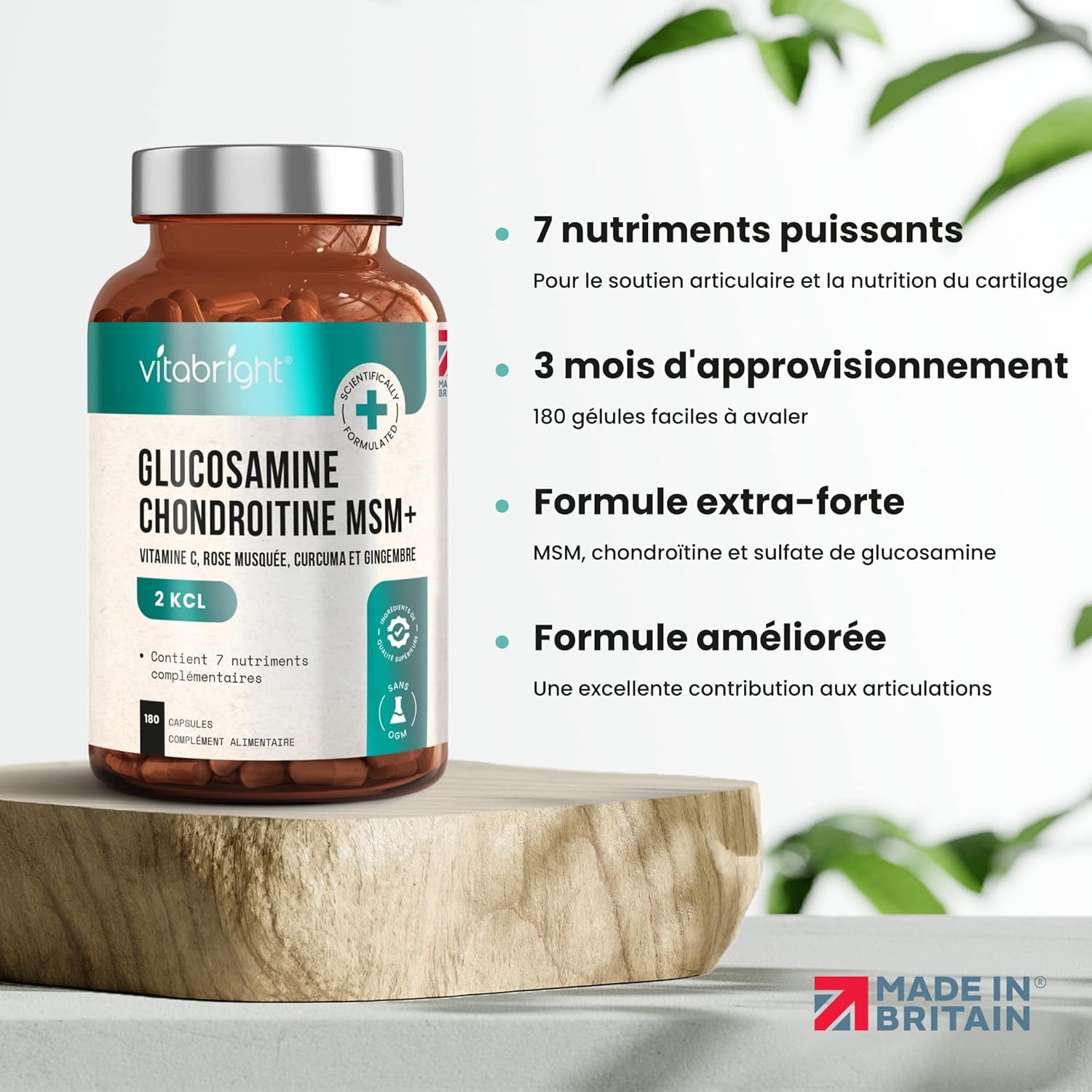 Glucosamine Chondroitin MSM, Capsules 180/3 Months, Joint Dietary Supplement of Chondrotoin and Glucosamine, MSM Powder, Turmeric, Vitamin C + Ginger, VitaBright Chondroitin Glucosamine - Image 4