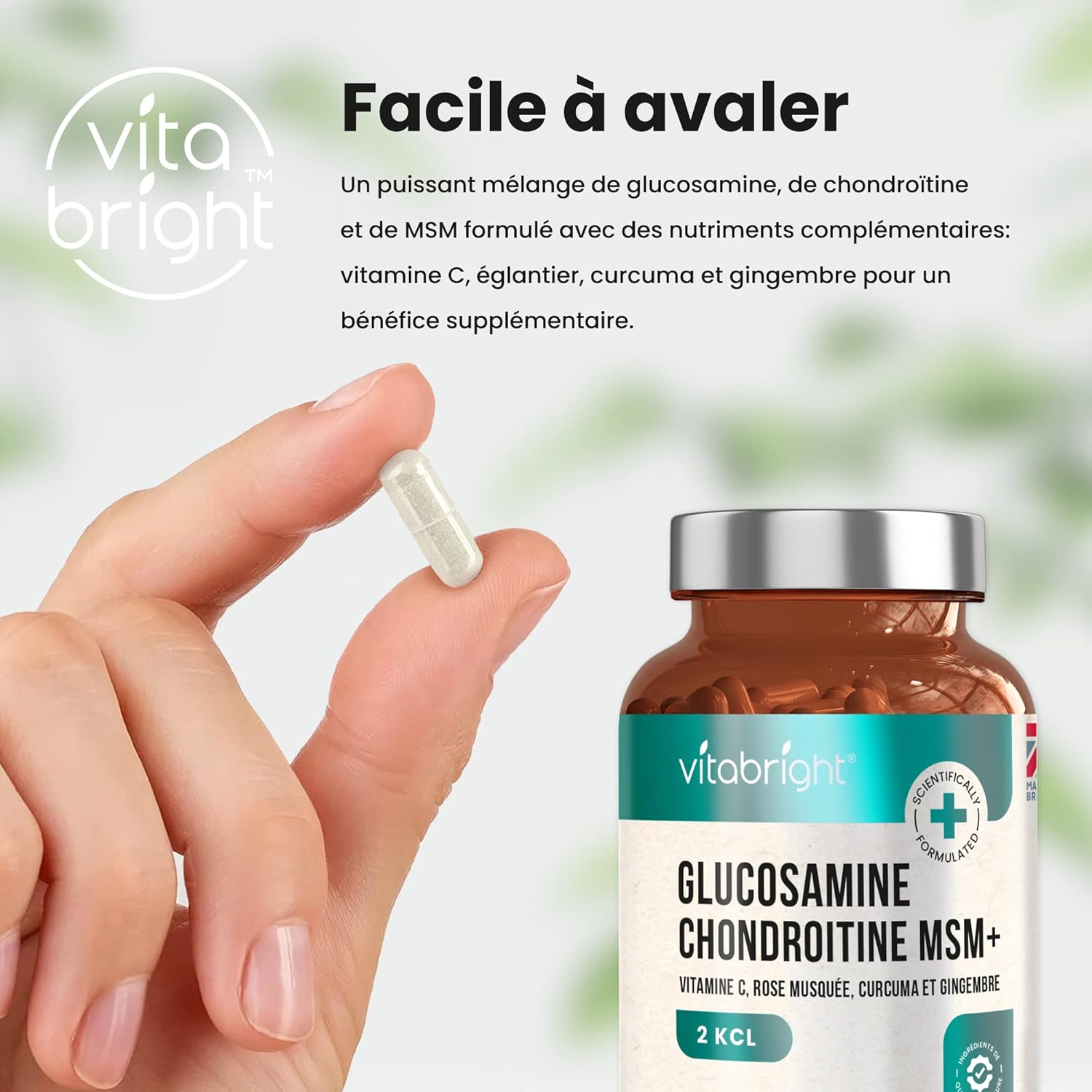 Glucosamine Chondroitin MSM, Capsules 180/3 Months, Joint Dietary Supplement of Chondrotoin and Glucosamine, MSM Powder, Turmeric, Vitamin C + Ginger, VitaBright Chondroitin Glucosamine - Image 6