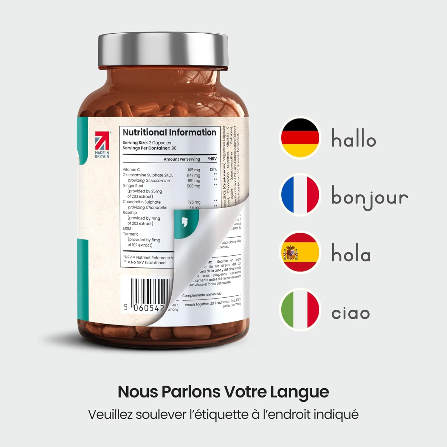 Glucosamine Chondroitin MSM, Capsules 180/3 Months, Joint Dietary Supplement of Chondrotoin and Glucosamine, MSM Powder, Turmeric, Vitamin C + Ginger, VitaBright Chondroitin Glucosamine - Image 7