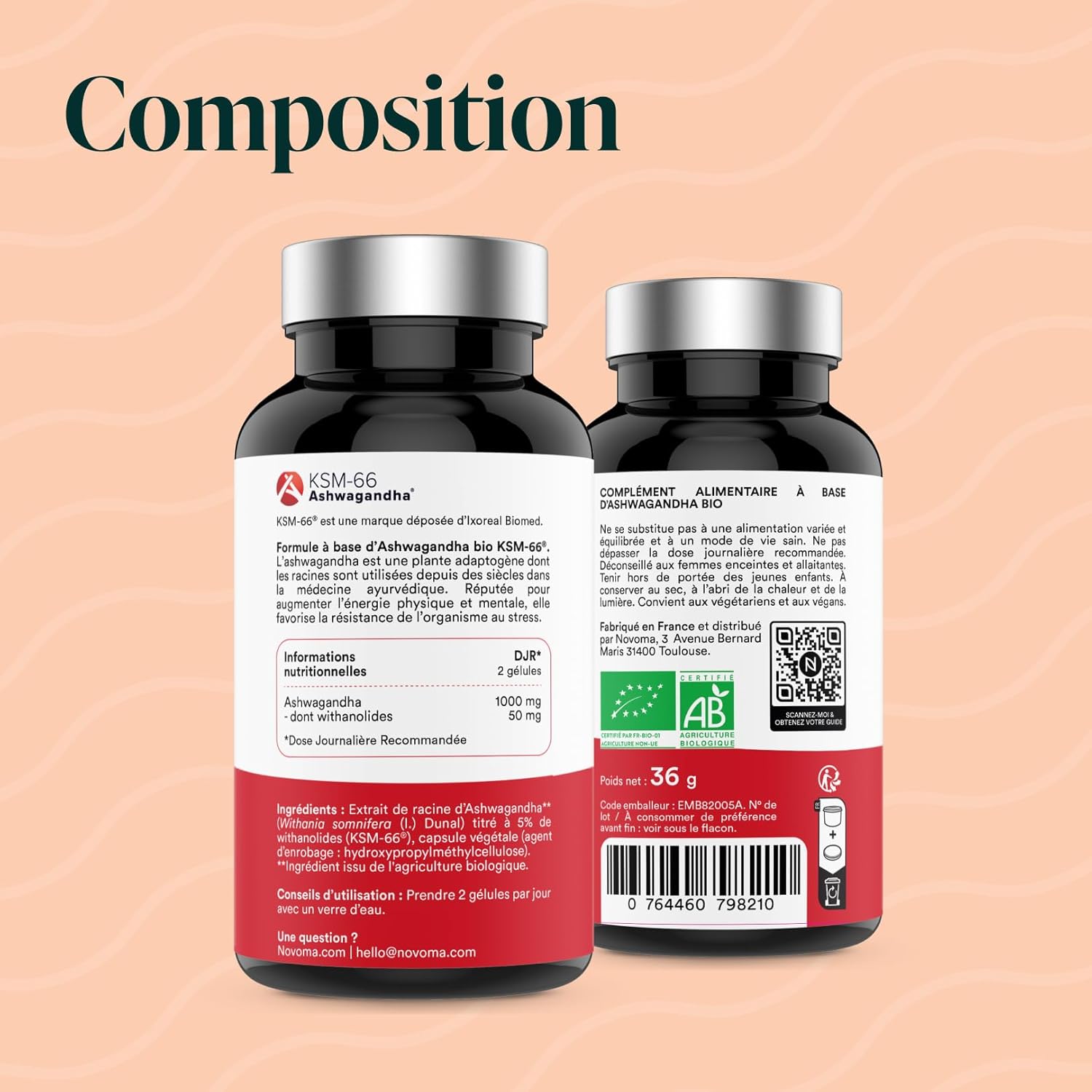 NOVOMA Ashwagandha KSM-66® 1000 mg, Anti-Stress & Sleep, 5% Withanolides, 60 Vegan Capsules, Made in France - Image 8