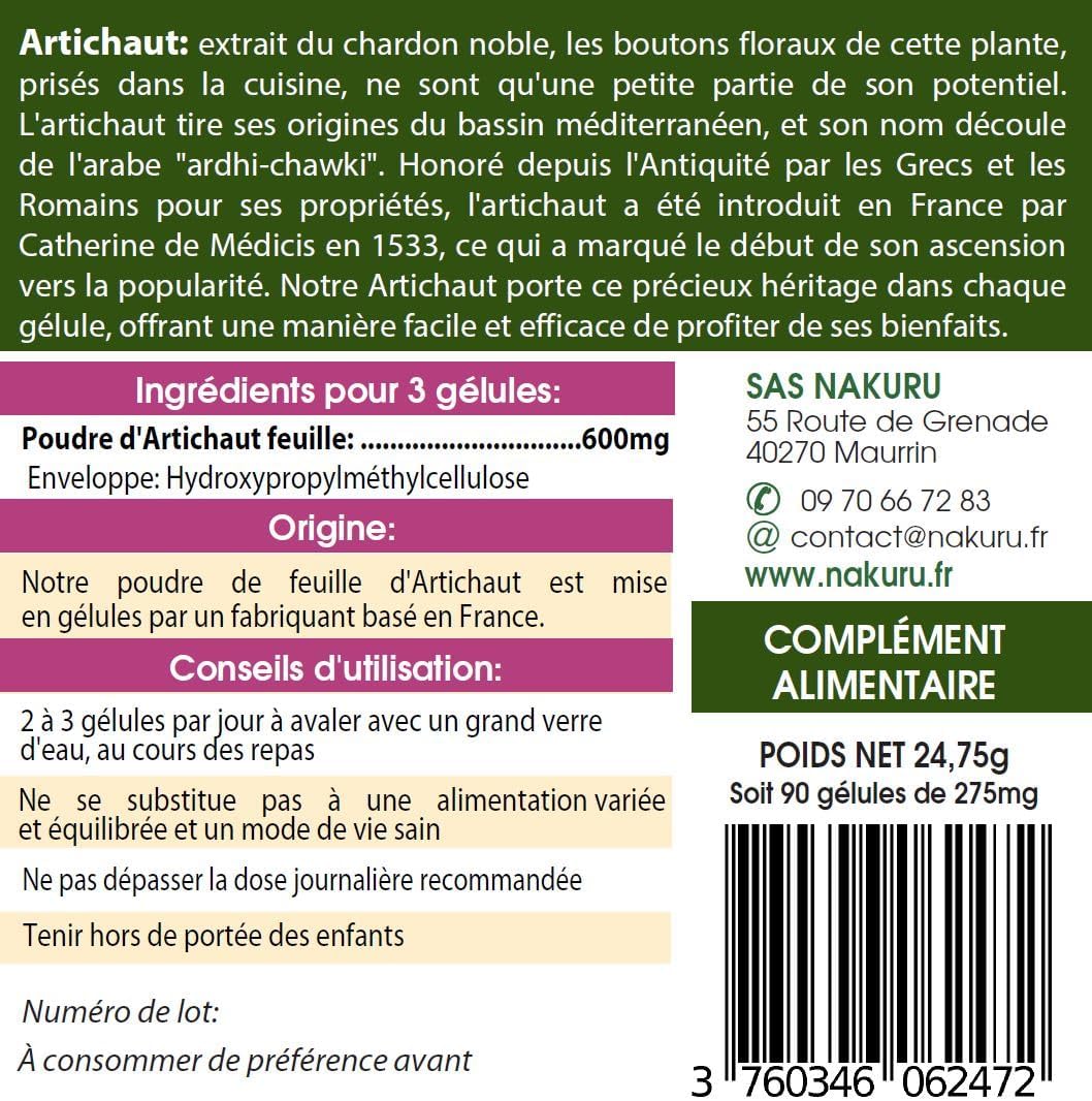 NAKURU | Artichoke | Balance Range | Made in France (90 Vegetable Capsules of 275mg / Net Weight: 24.5g) - Image 5
