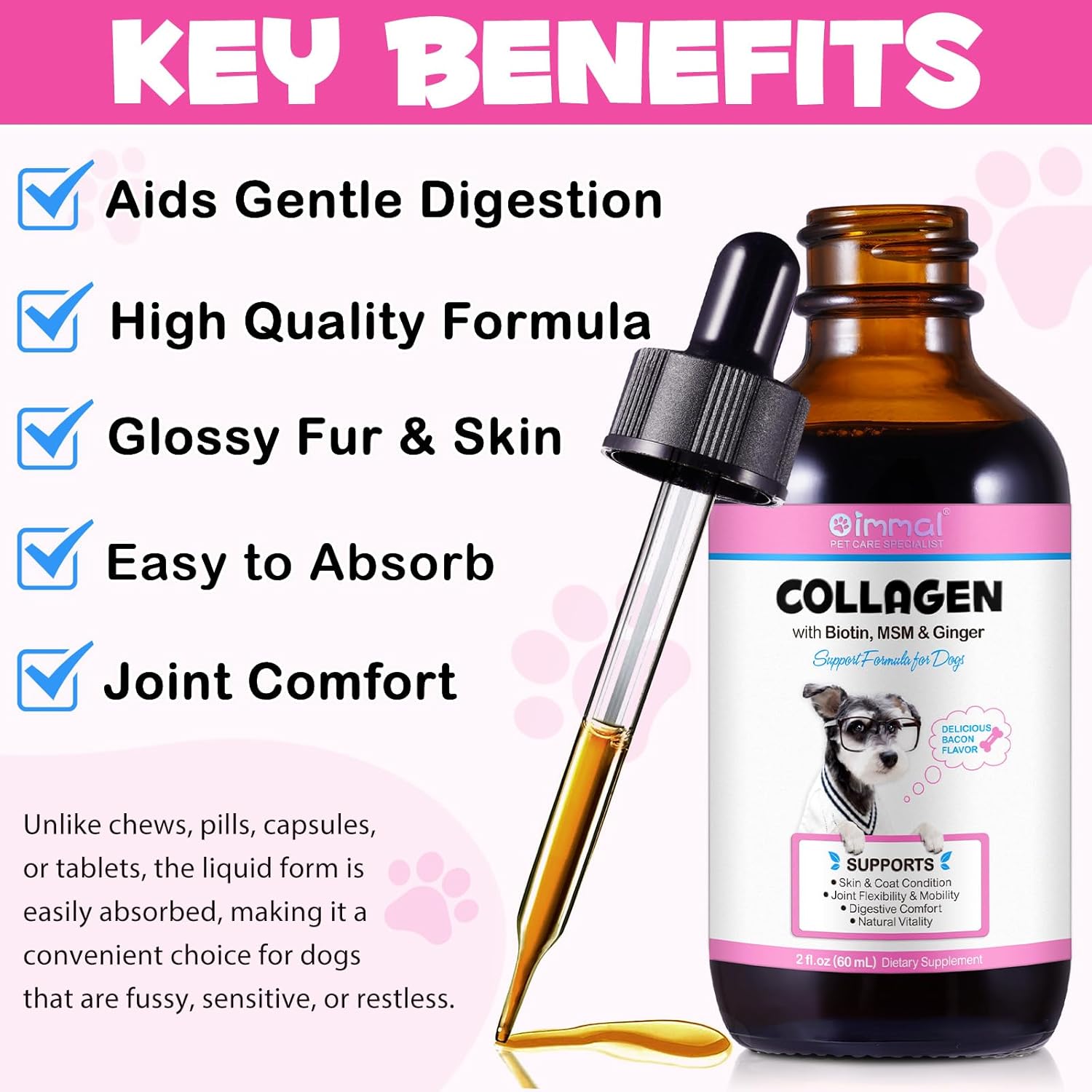 Liquid Collagen for Dogs - Collagen Supplements for Dogs - Itching Relief - Stimulates Collagen with Biotin, MSM & Ginger, Improves Mobility, Skin Health & - Image 8
