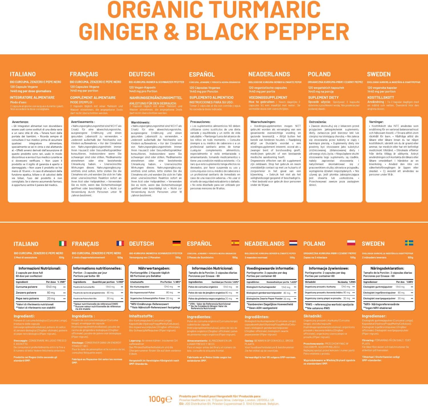 Turmeric Curcumin 1440mg with Black Pepper & Ginger I 120 High Strength Vegan Turmeric Capsules (2 Month Supply) I Made in the UK by Prowise Healthcare - Image 4