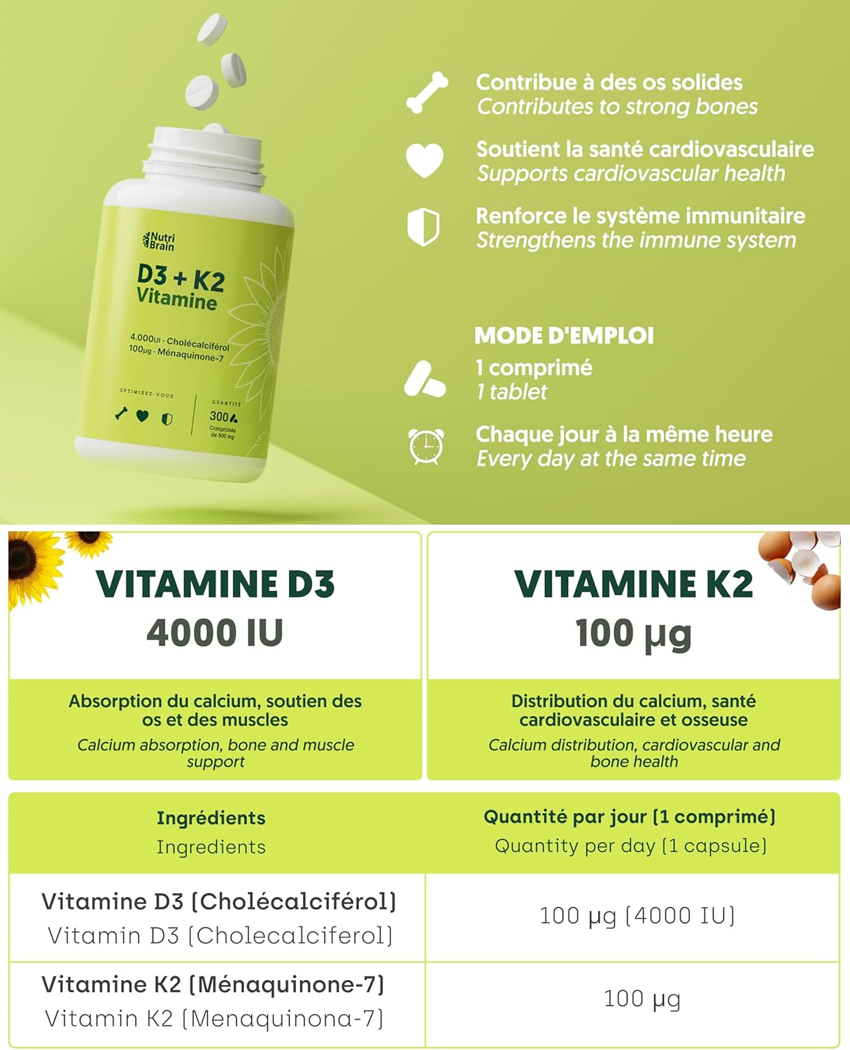 Vitamin D3 and K2 4000-300 Tablets - 10 Months | Premium: MK-7 100% All-Trans Maximum Bioavailability | Supports Bones, Immune System & Heart - Image 7