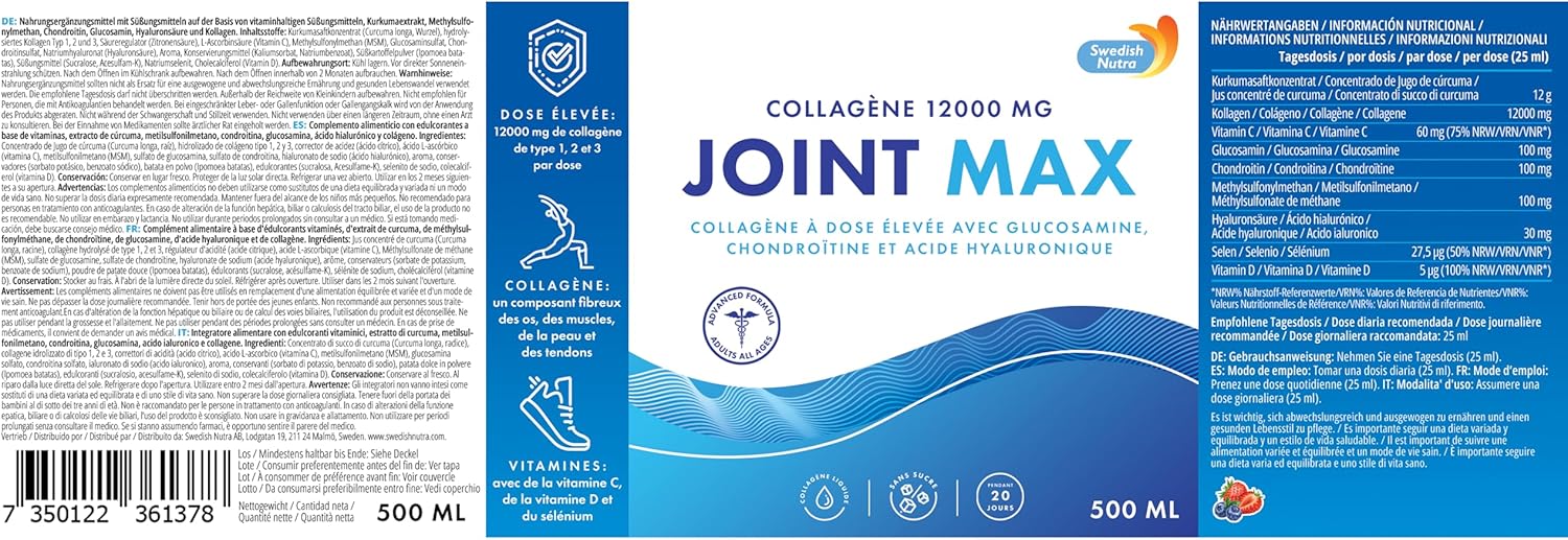 Swedish Nutra - Joint Max Liquid Supplement - 3 x 500ml 60 Days Supply | Pure Hydrolyzed Collagen Glucosamine MSM Chondroitin Turmeric Vitamin D and Hyaluronic Acid to Support - Image 8