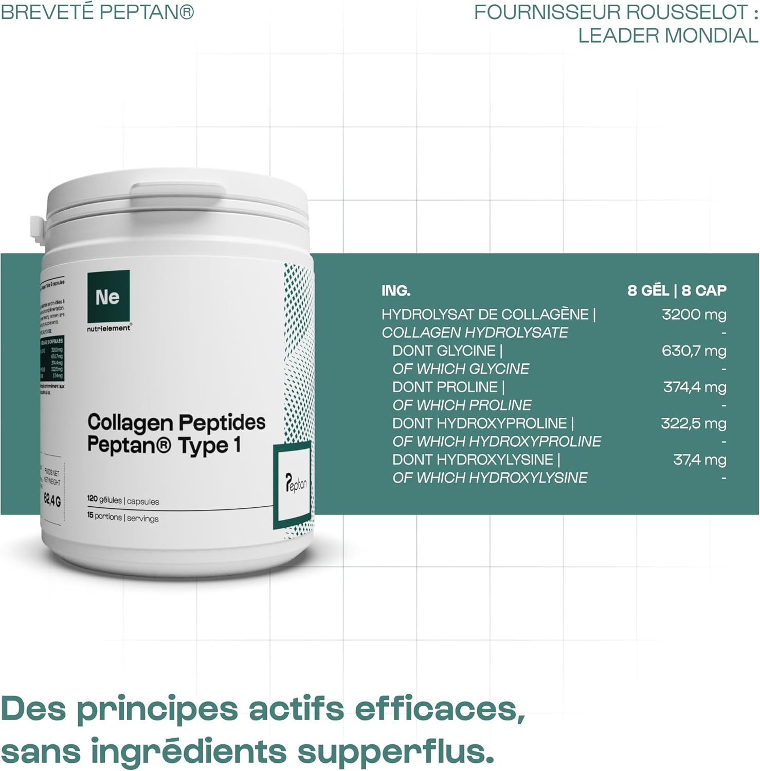 Nutrielement Collagen Peptide Type 1 120 Capsules - 3200mg Hydrolyzed Collagen per Dose - Dietary Supplement Tendons, Joints, Skin and Hair | Nutrielement By Nutrimuscle - Image 7