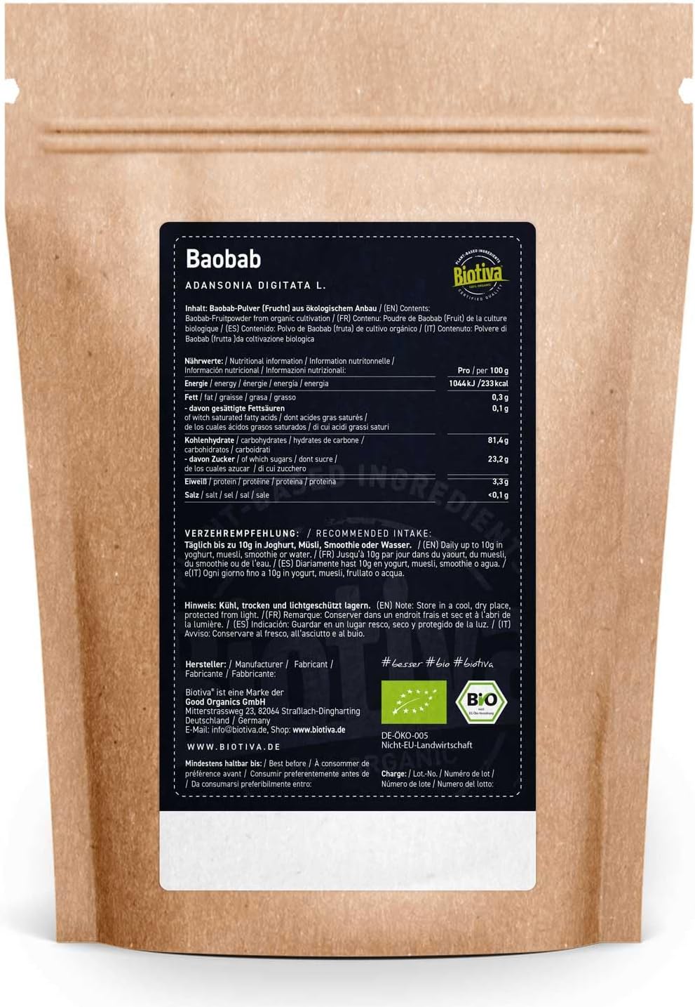 baobab powder bio 1 kg (2x500g) - Biobaobab in premium organic quality - Medicine tree - Baobab - Adansonia - Controlled and packaged in Germany - Biotiva - Image 10
