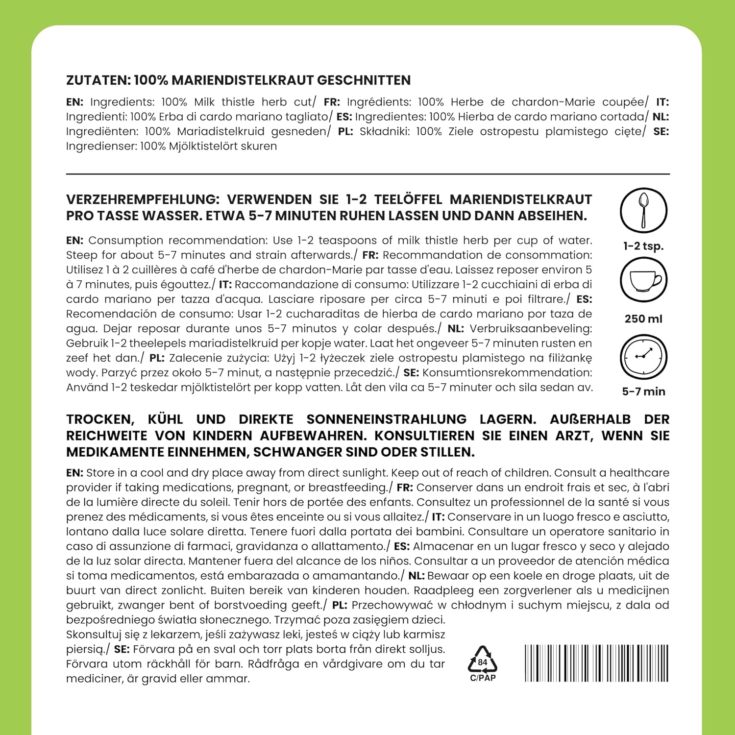 Alpi Nature Milk Thistle Herbal Tea 125 g, Dried and Cut Milk Thistle Herb, Leaf Tea - Image 4